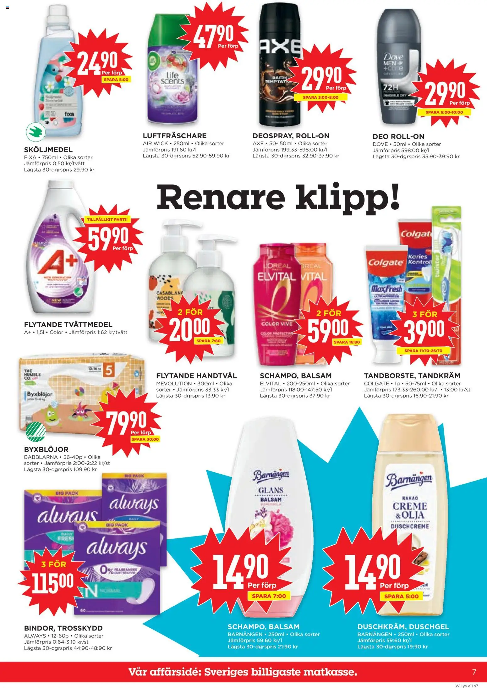 Willys reklamblad aktuell från 09.03.2026 | Sida: 7 | Produkter: Trosskydd, Tandkräm, Tvättmedel, Handtvål
