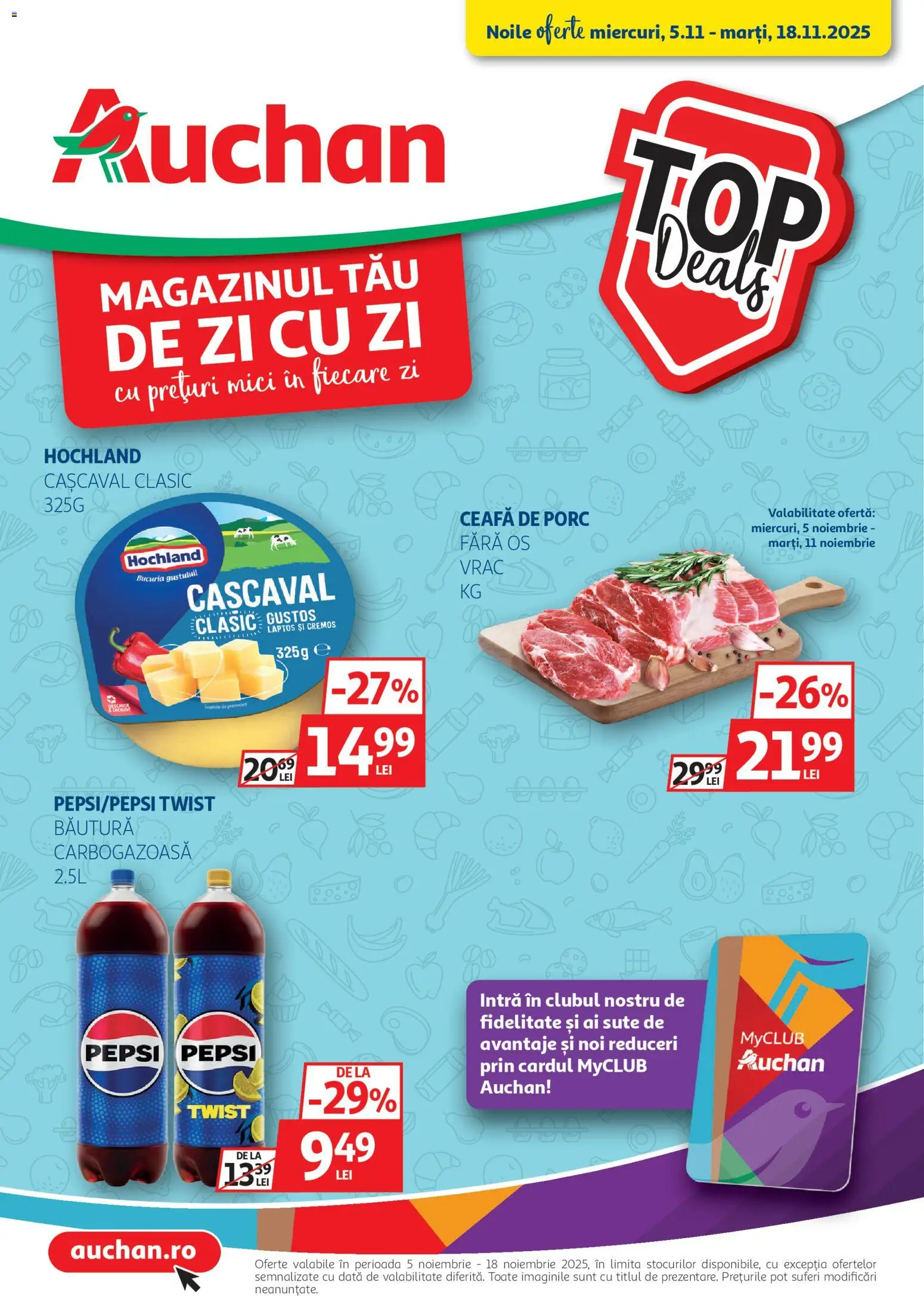 Noul catalog Auchan – valabil de la 05.11.2025 | Pagină: 1 | Produse: Keçeli kalem, Cașcaval, Mici
