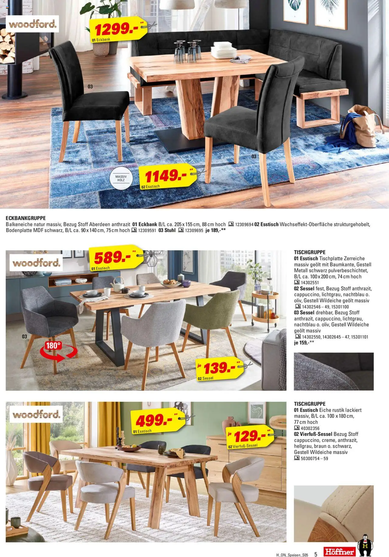 Höffner Speisen Spezial – gültig ab 01.10.2025 | Seite: 5 | Produkte: Esstisch, Eckbank, Sessel, Stuhl