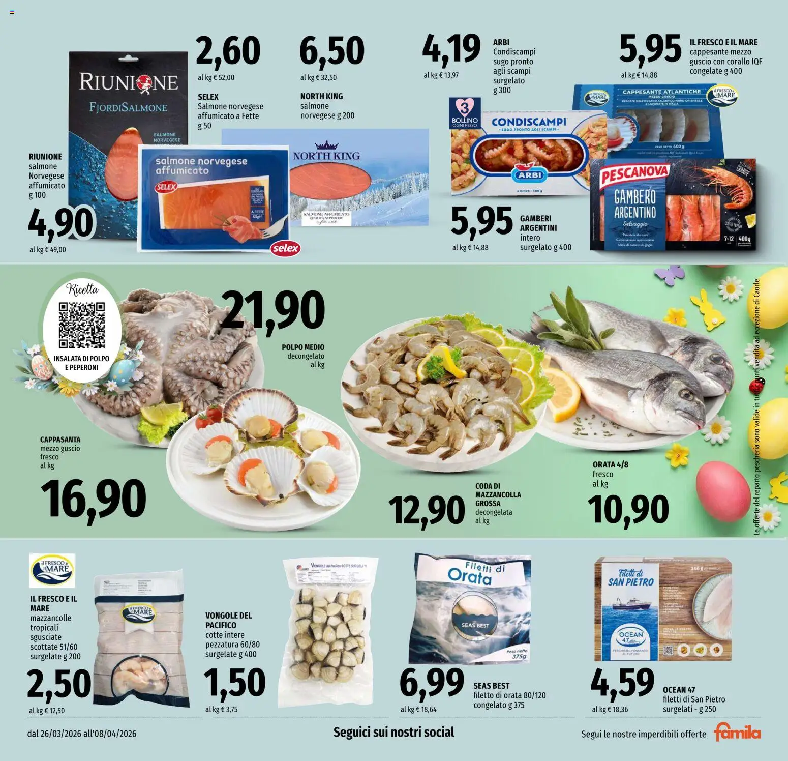 Volantino Famila del 26.03.2026 | Pagina: 5 | Prodotti: Gamberi, Vongole, Insalata, Polpo