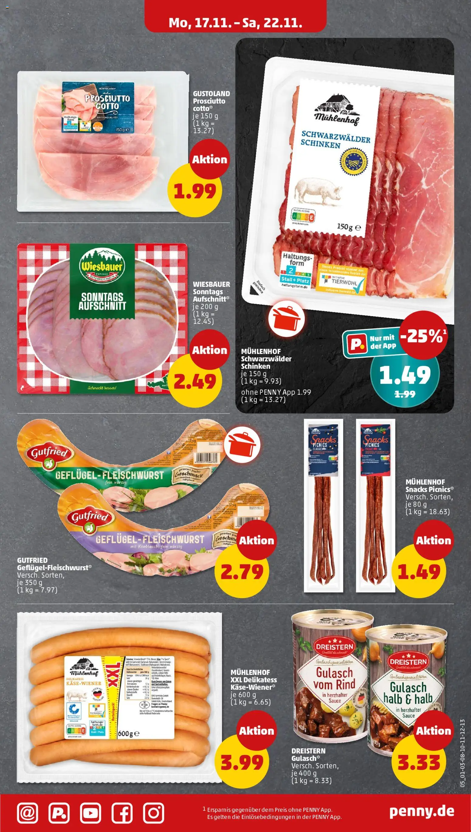 Penny Prospekt 	 – gültig ab 17.11.2025 | Seite: 5 | Produkte: Gulasch, Schinken