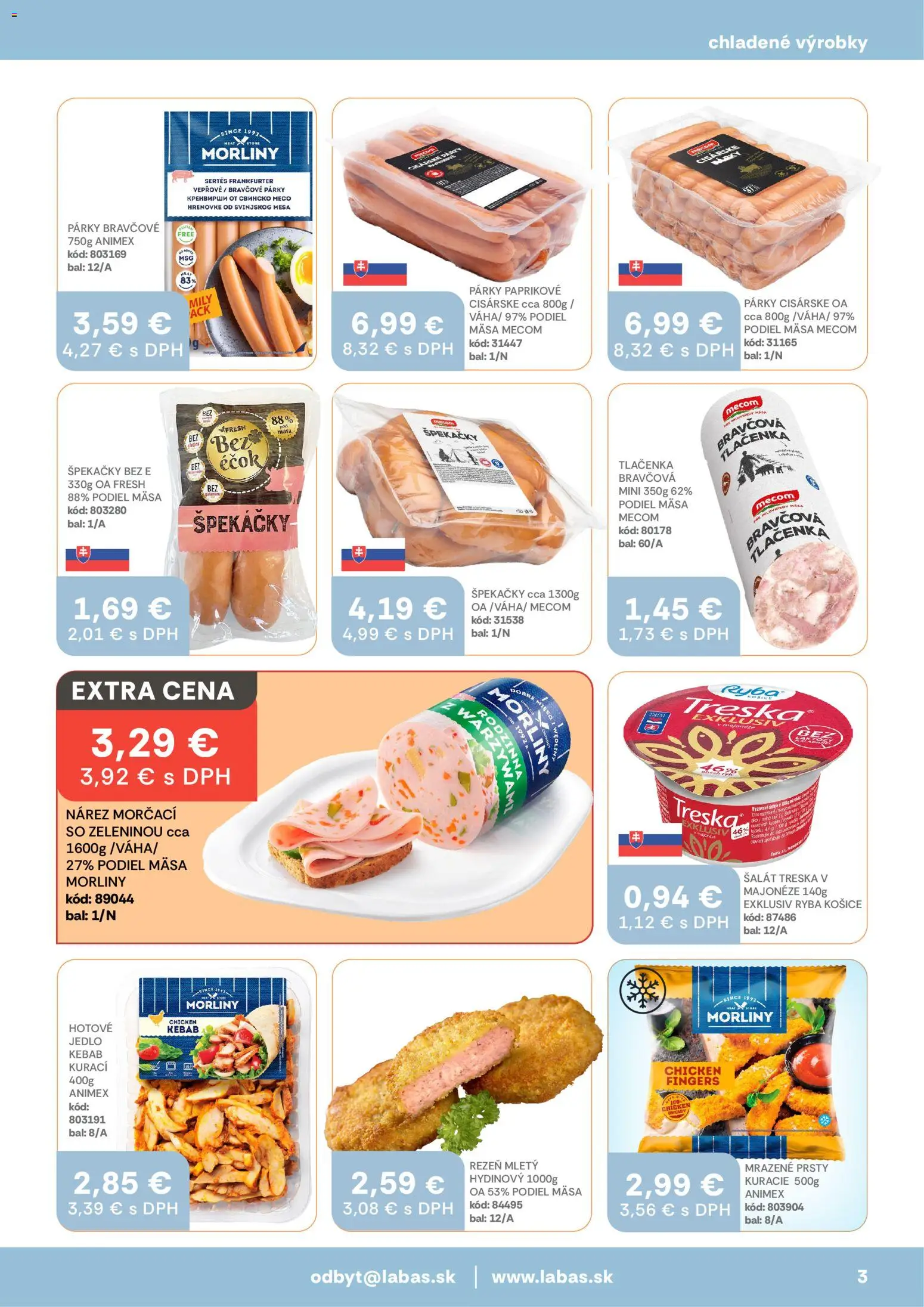 Nové Labaš akcie – leták je platný od 16.01.2026 | Strana: 3 | Produkty: Ryba, Šalát, Párky, Treska