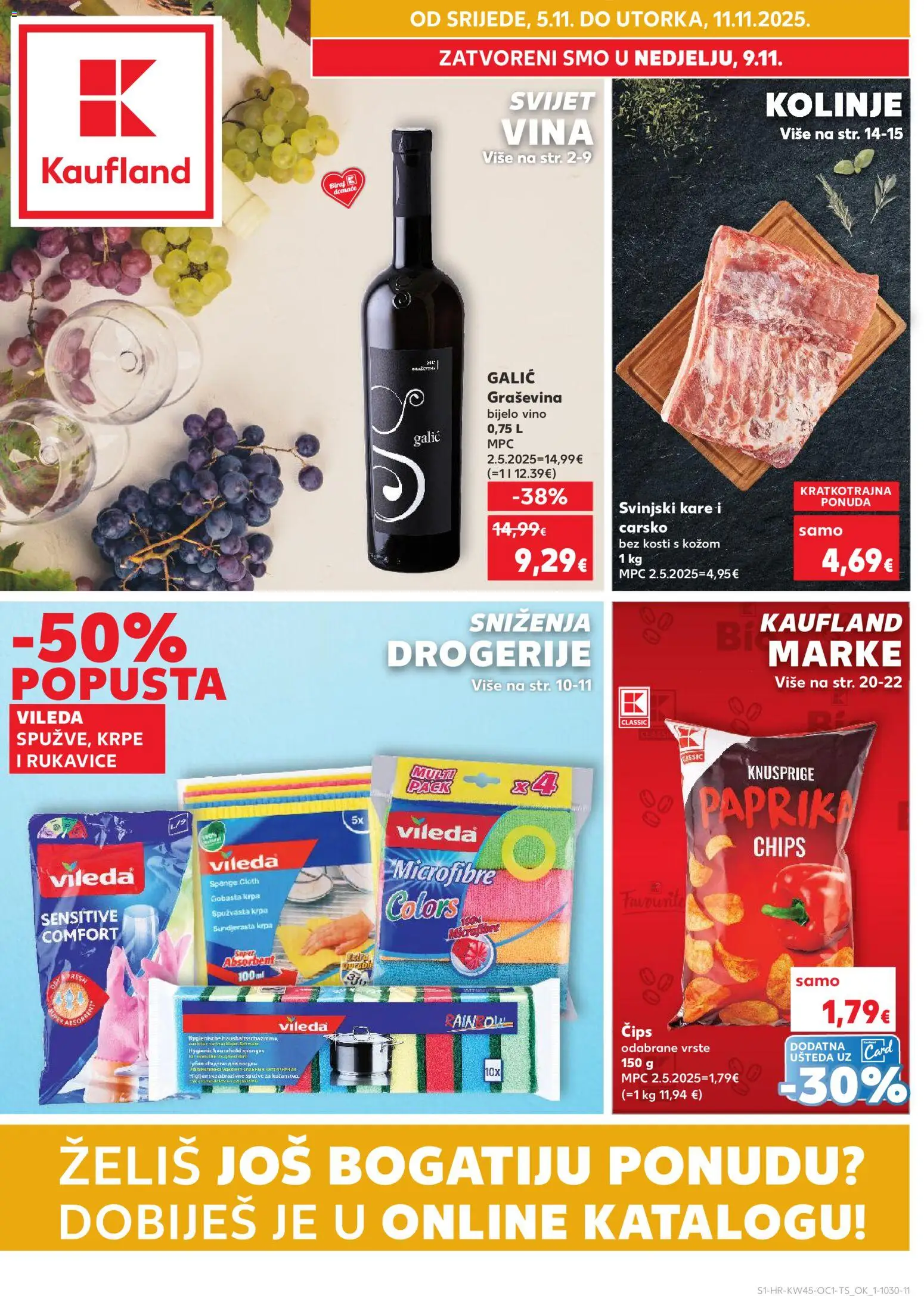 Kaufland katalog | vrijedi od 05.11.2025 | Stranica: 1 | Proizvodi: Svinjski kare, Vino, Krpa, Vileda
