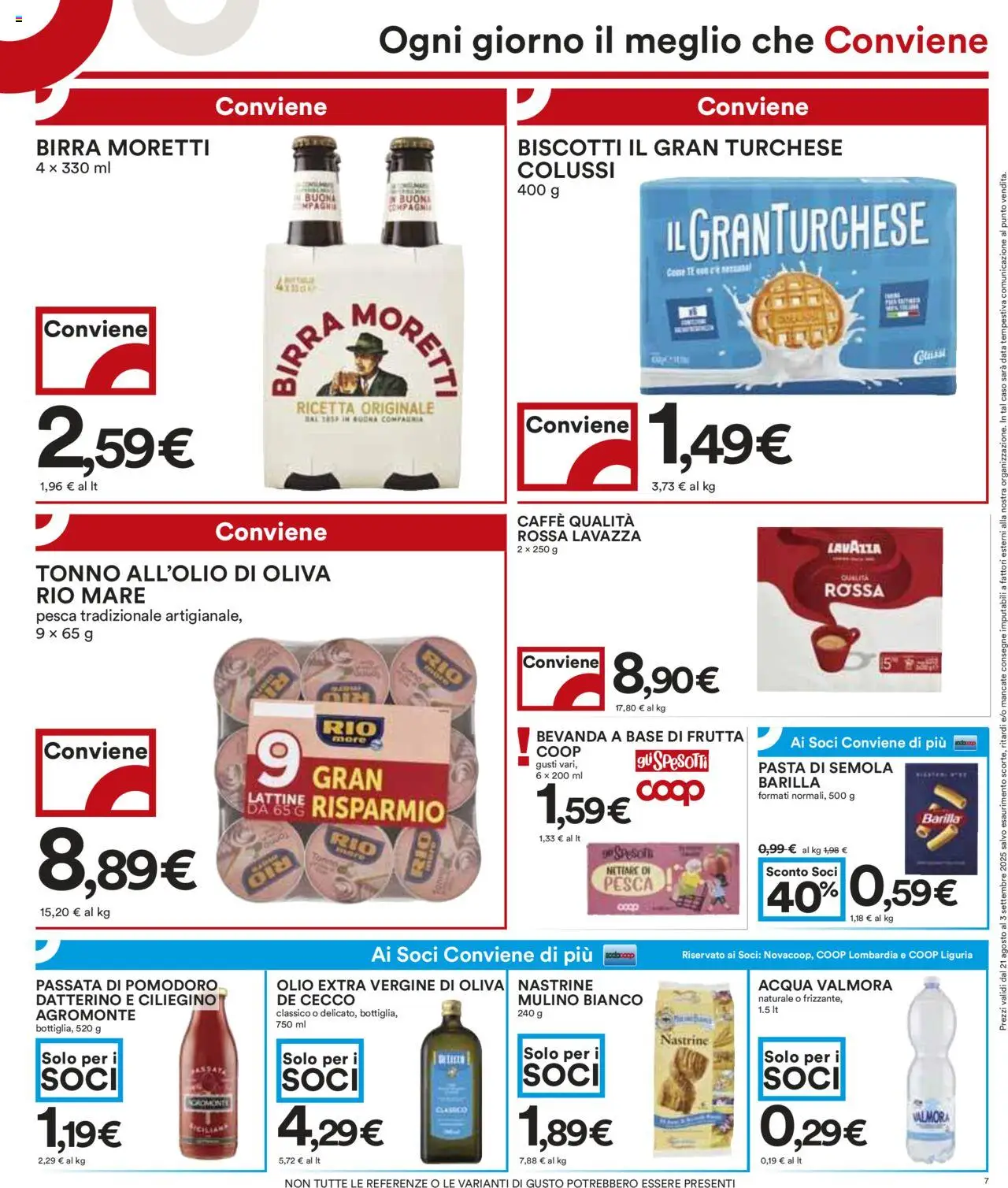 Volantino COOP del 21.08.2025 | Pagina: 7 | Prodotti: Acqua, Pomodoro, Olio, Lavazza