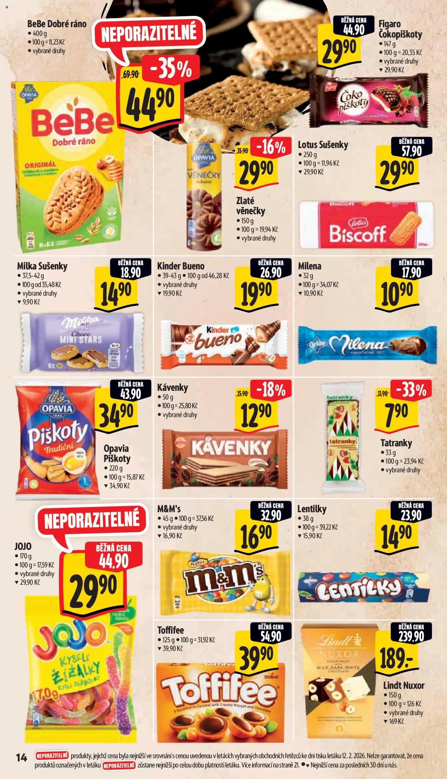 Albert leták - Supermarket od 18.02.2026 | Strana: 24 | Produkty: Tatranky, Lindt, Bebe, Sušenky