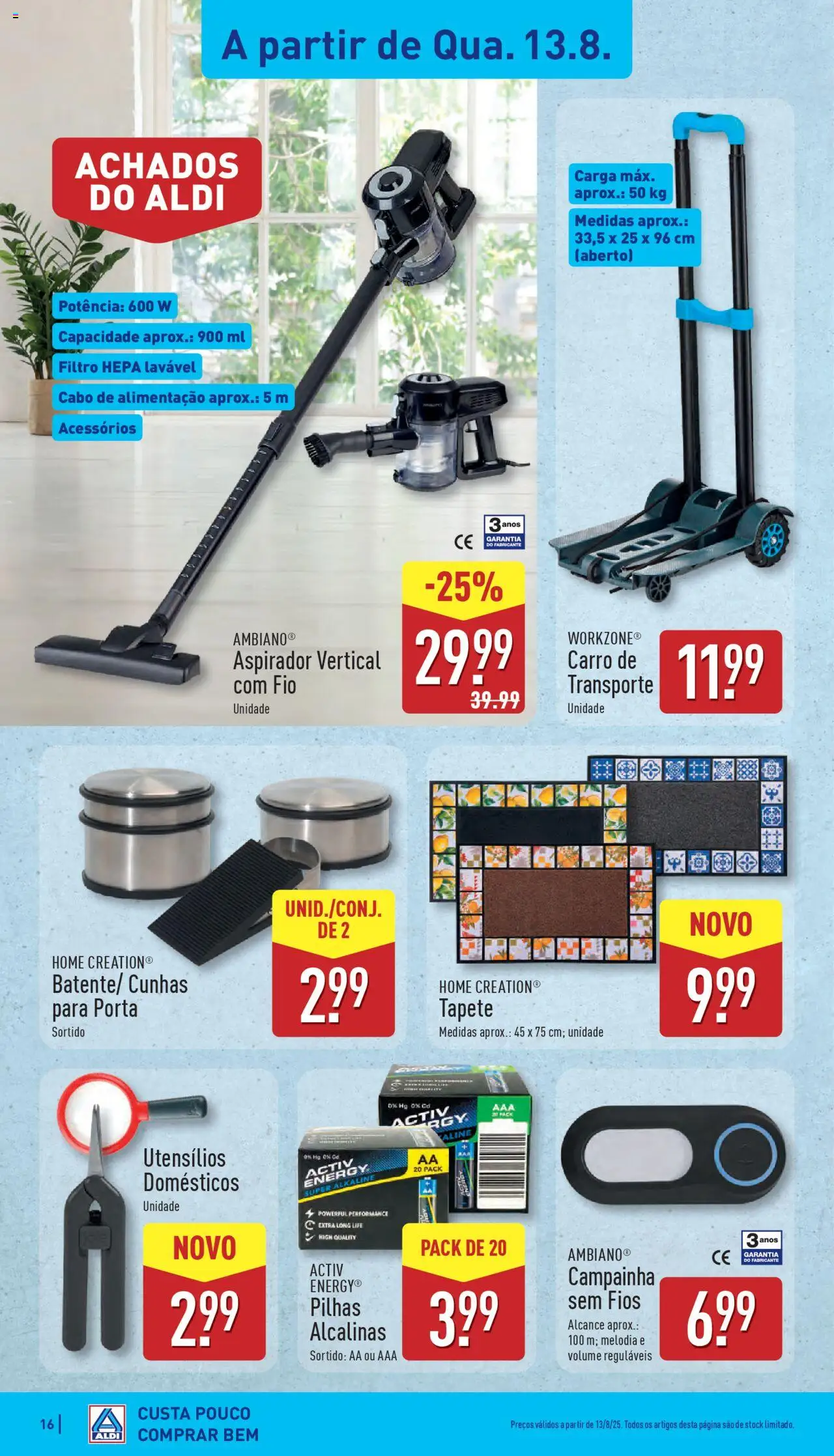 Aldi folheto │ válido de 11.08.2025 | Página: 16 | Produtos: Cabo, Campainha, Pilhas, Tapete