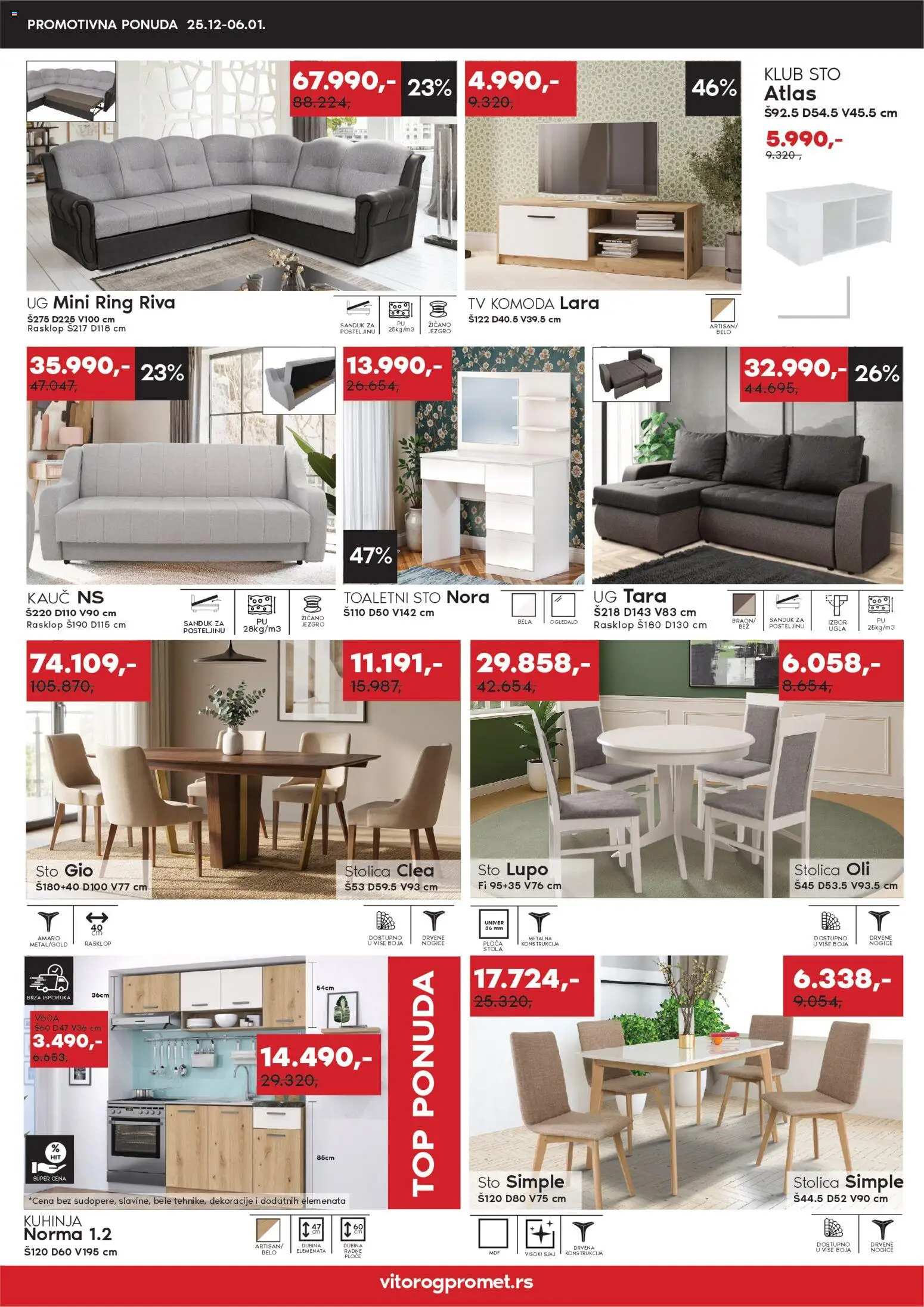 Vitorog katalog - važi od 25.12.2025 | Strana: 3 | Proizvode: Kauč, Tv komoda, Kuhinja, Voda