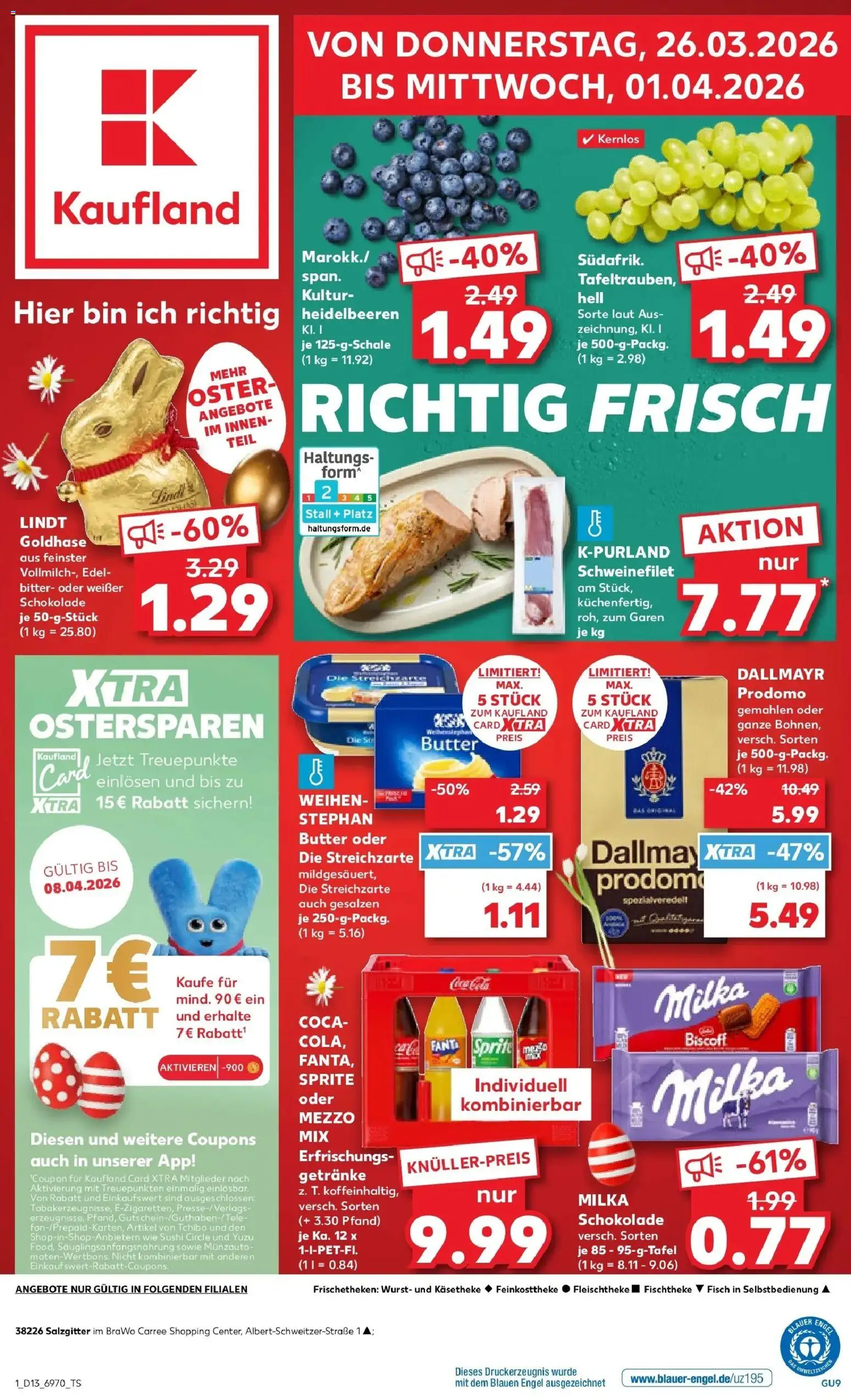 Kaufland Prospekt Salzgitter	 – gültig ab 26.03.2026 | Seite: 1 | Produkte: Butter, Schokolade, Milka schokolade, Lindt