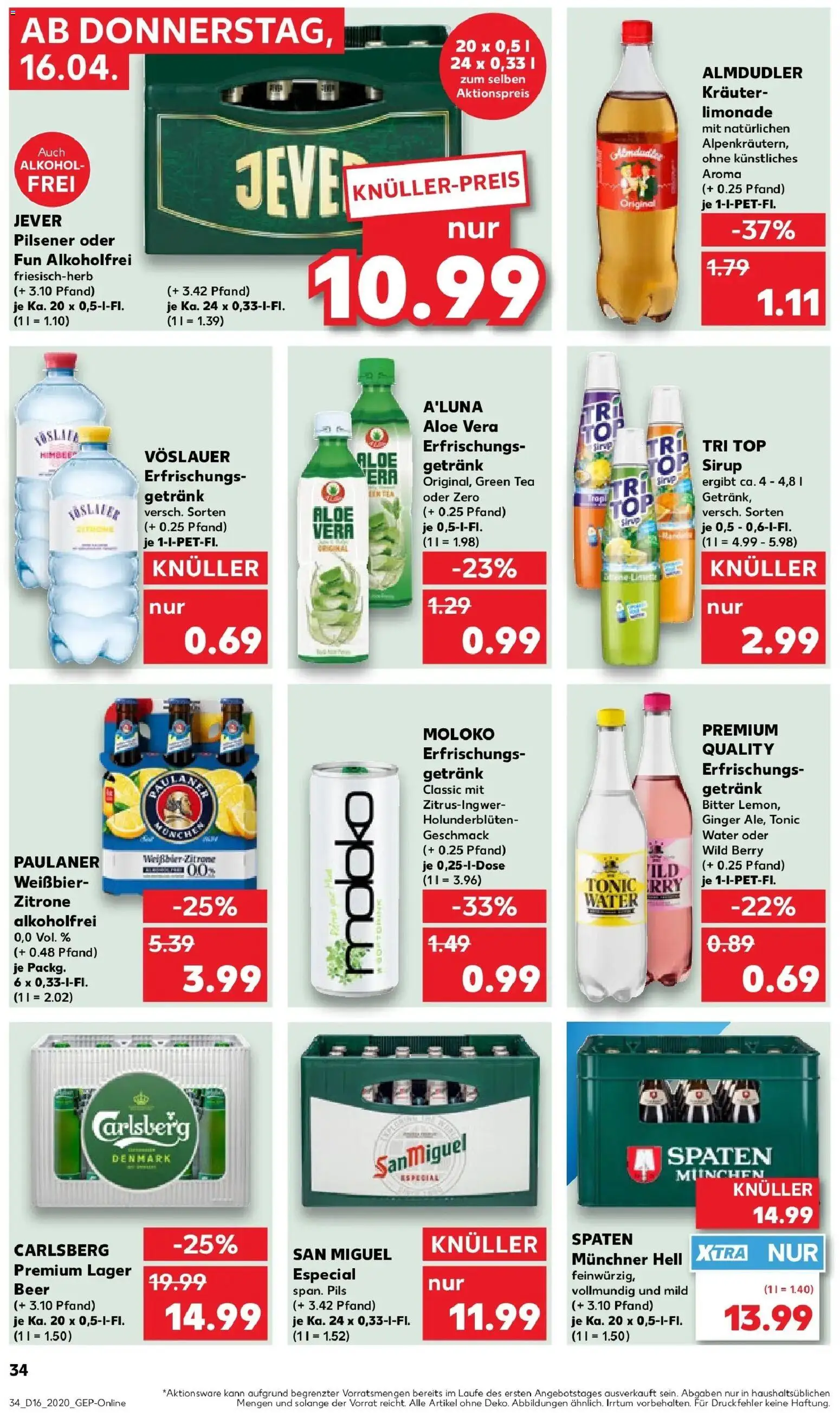 Kaufland Prospekt Pfullingen	 – gültig ab 16.04.2026 | Seite: 34 | Produkte: Top, Weißbier, Limonade, Jever