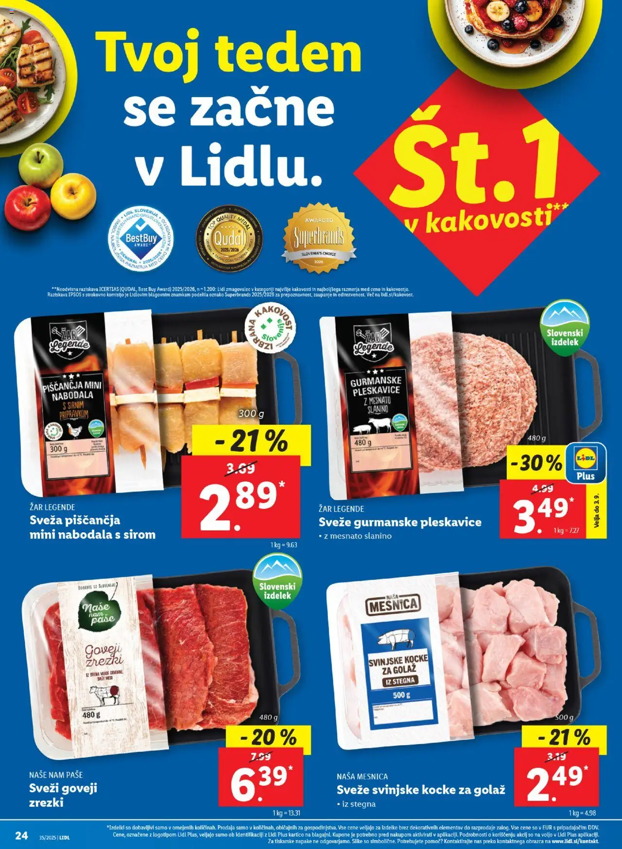 Lidl katalog │ velja od 28.08.2025 | Stran: 44 | Izdelki: Zar, Pleskavice, Nabodala, Zrezki