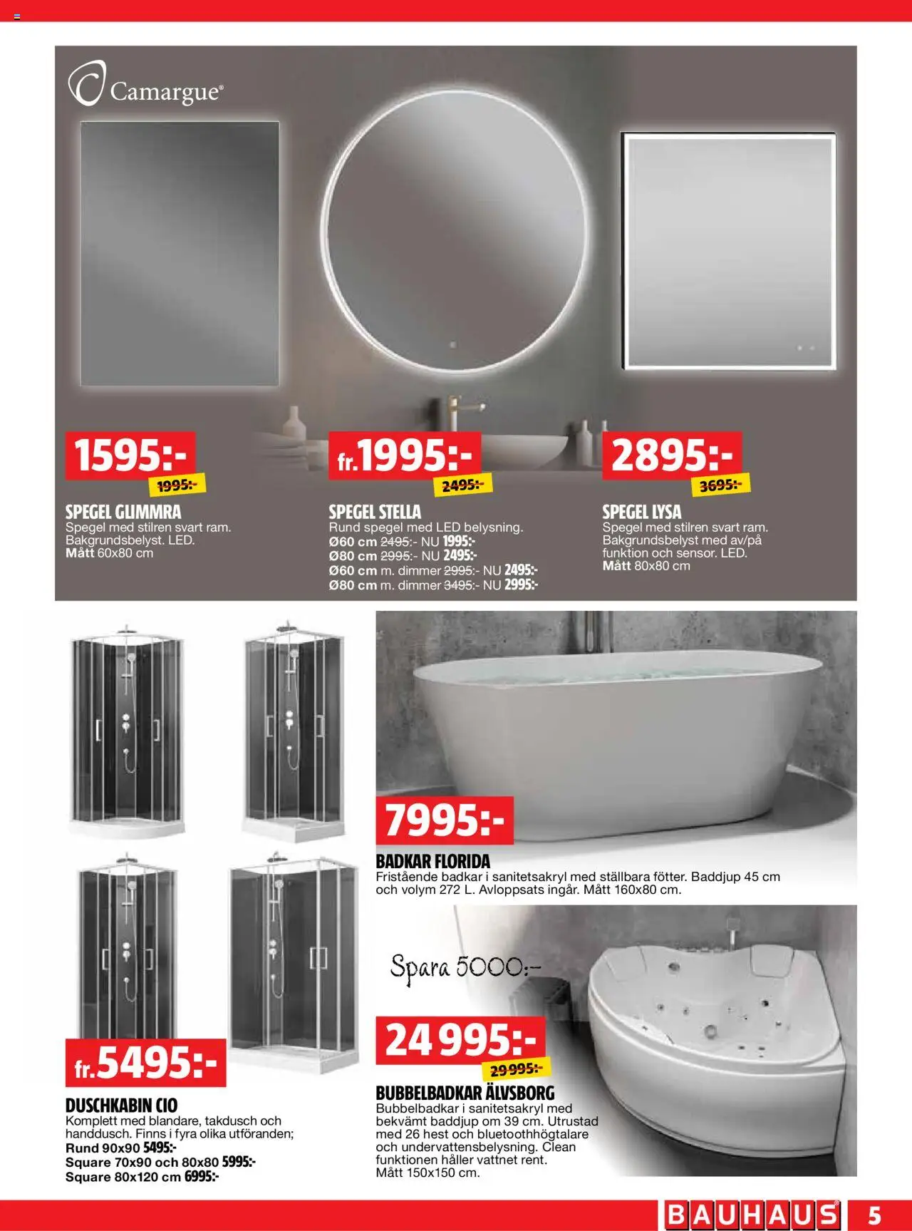 Bauhaus reklamblad aktuell från 29.09.2025 | Sida: 5 | Produkter: Badkar, Spegel, Dimmer
