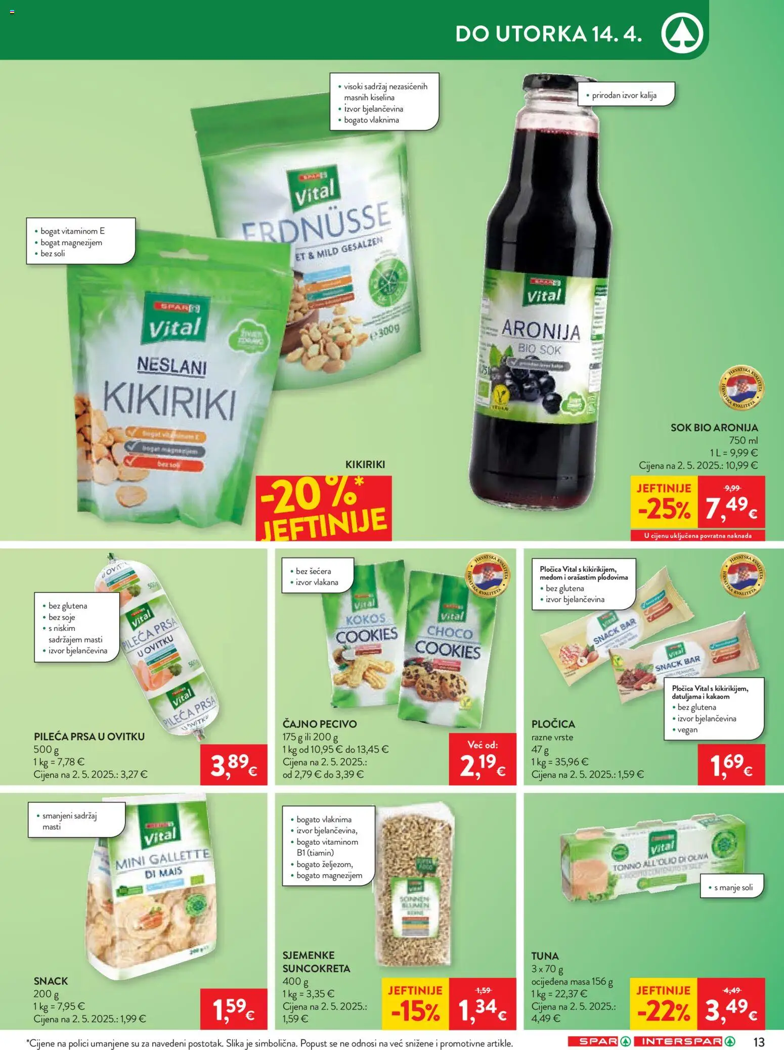 Spar katalog | vrijedi od 08.04.2026 | Stranica: 15 | Proizvodi: Sok, Sjemenke, Tuna, Pileća prsa