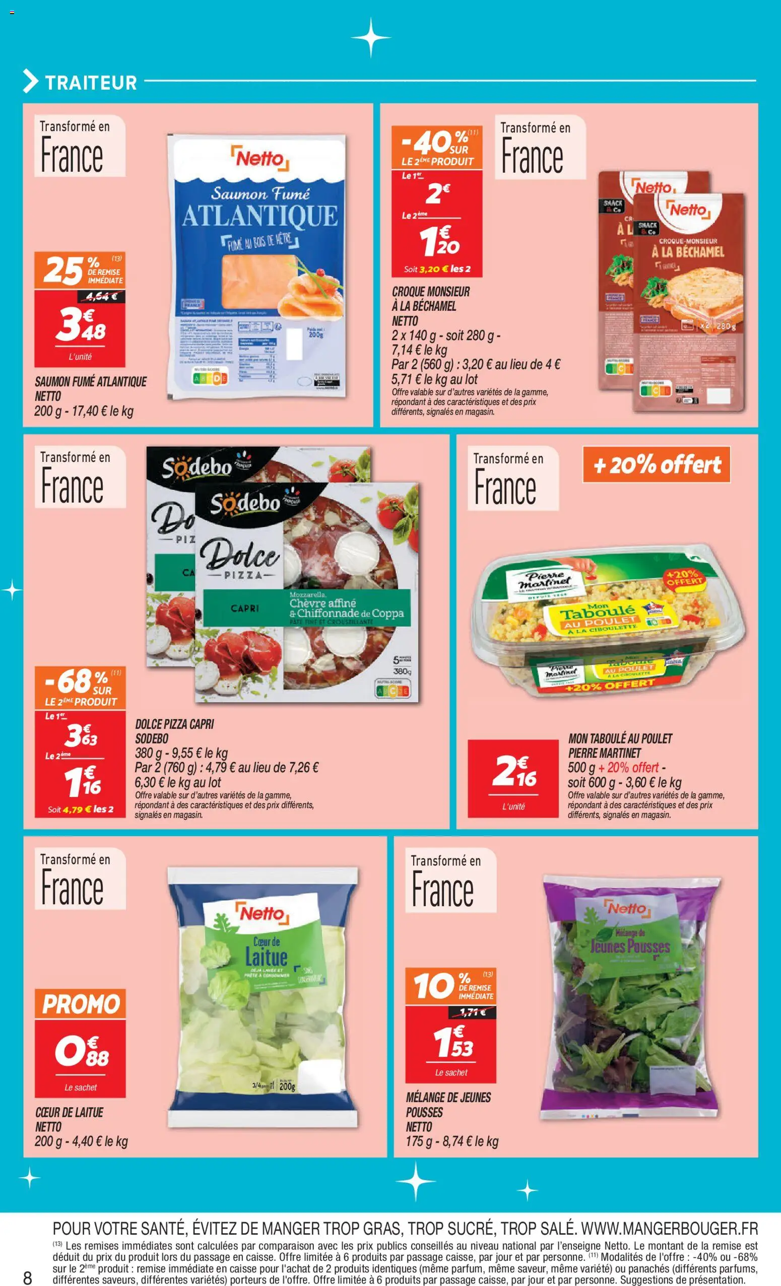 {H1} | Page: 8 | Produits: Laitue, Mètre, Saumon fumé, Pizza