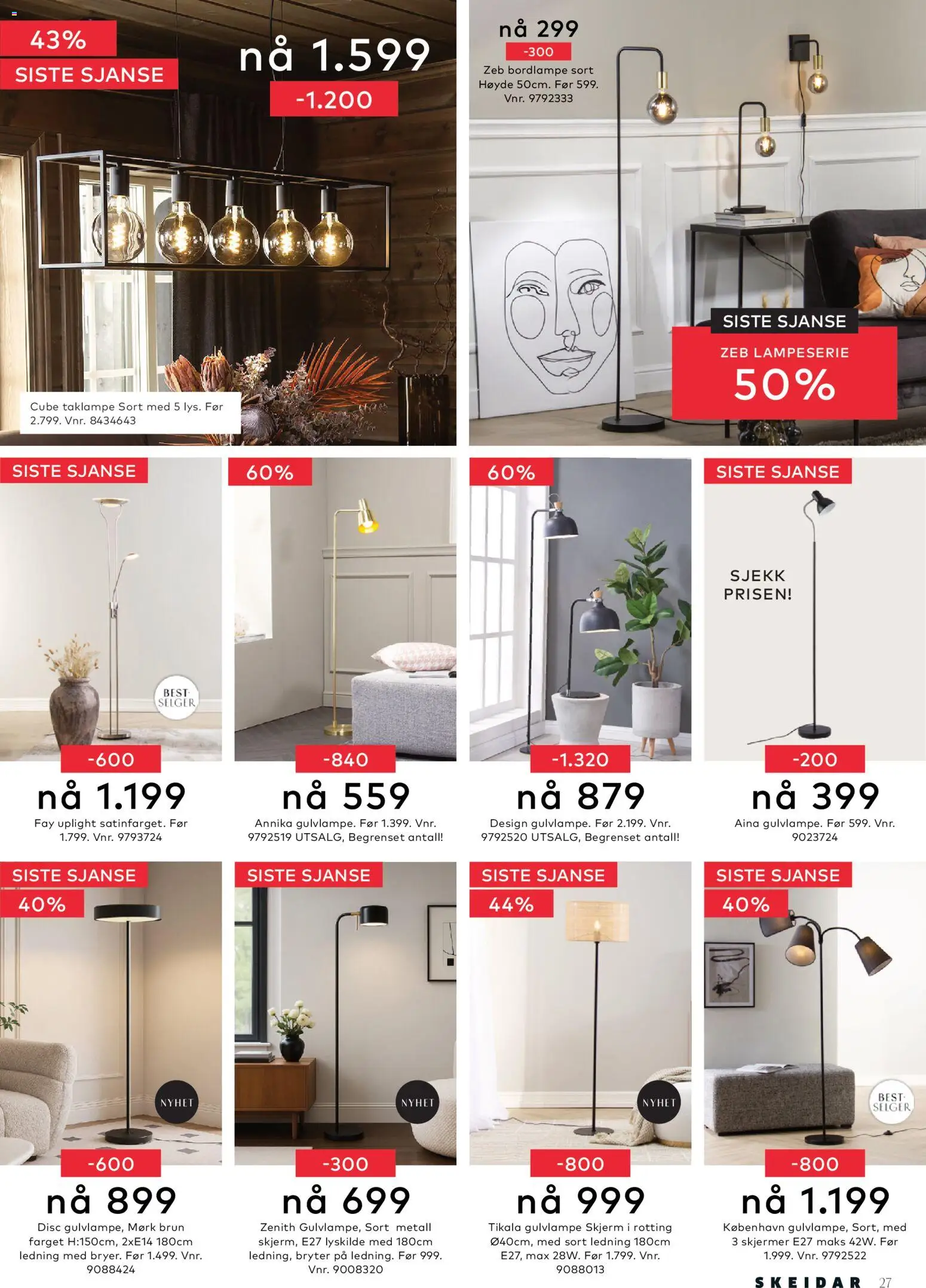 {H1} | Side: 27 | Produkter: Taklampe, Ledning, Skjerm, Jeux