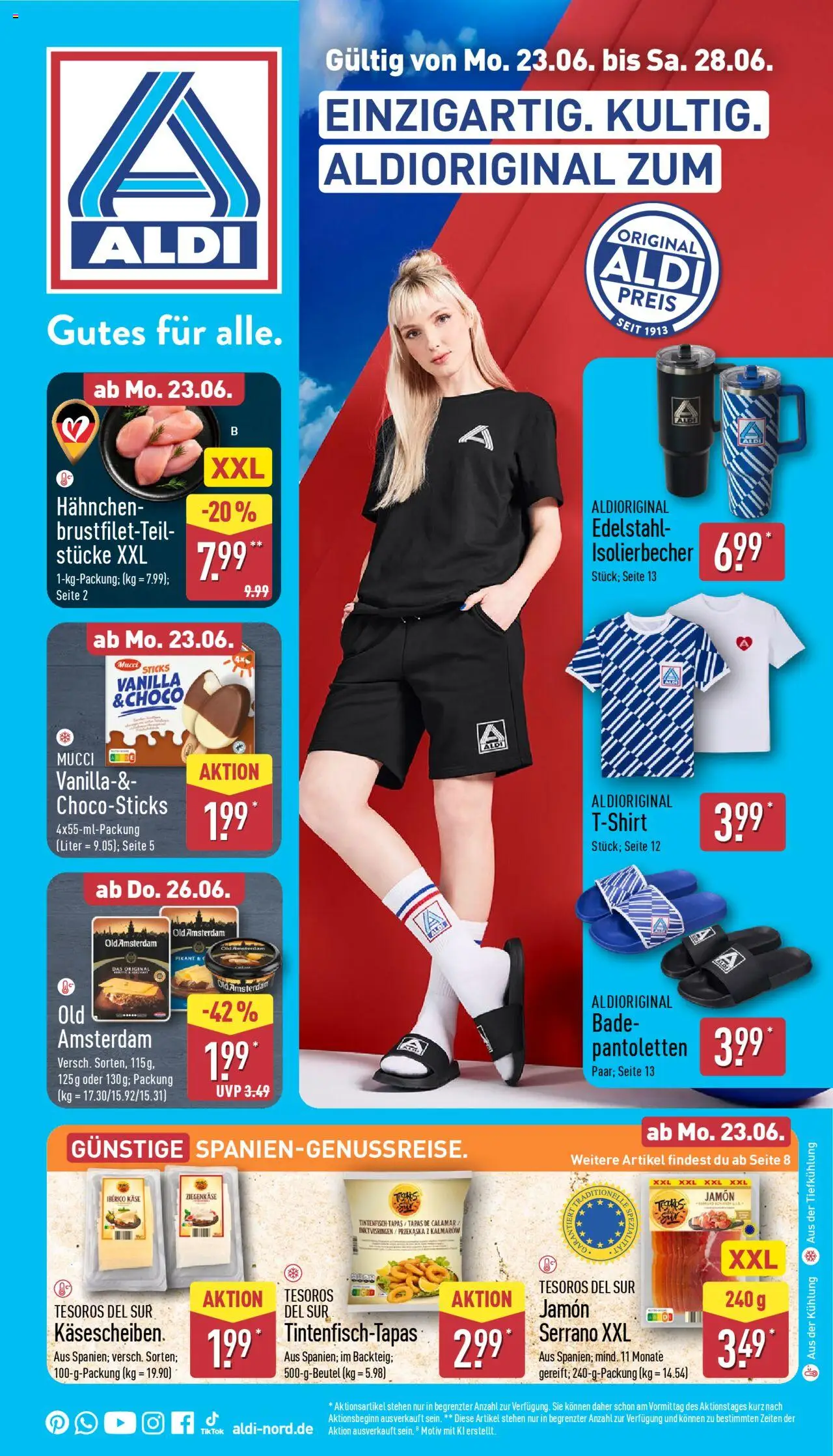Aldi Prospekt 	 - gültig ab dem 23.06.2025 | Seite: 5 | Produkte: Hahnchen, T-Shirt, Käse, Ziegenkäse