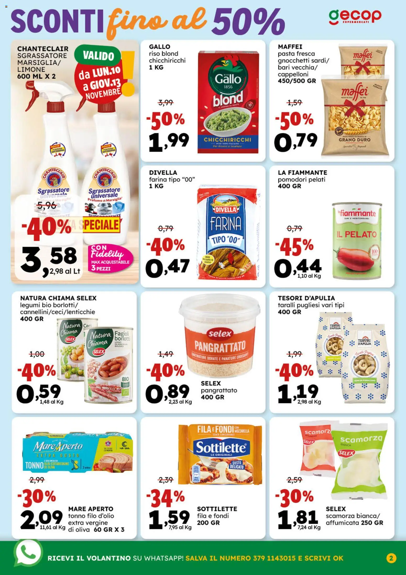 Volantino GECOP del 03.11.2025 | Pagina: 2 | Prodotti: Legumi, Mozzarella, Tonno, Taralli