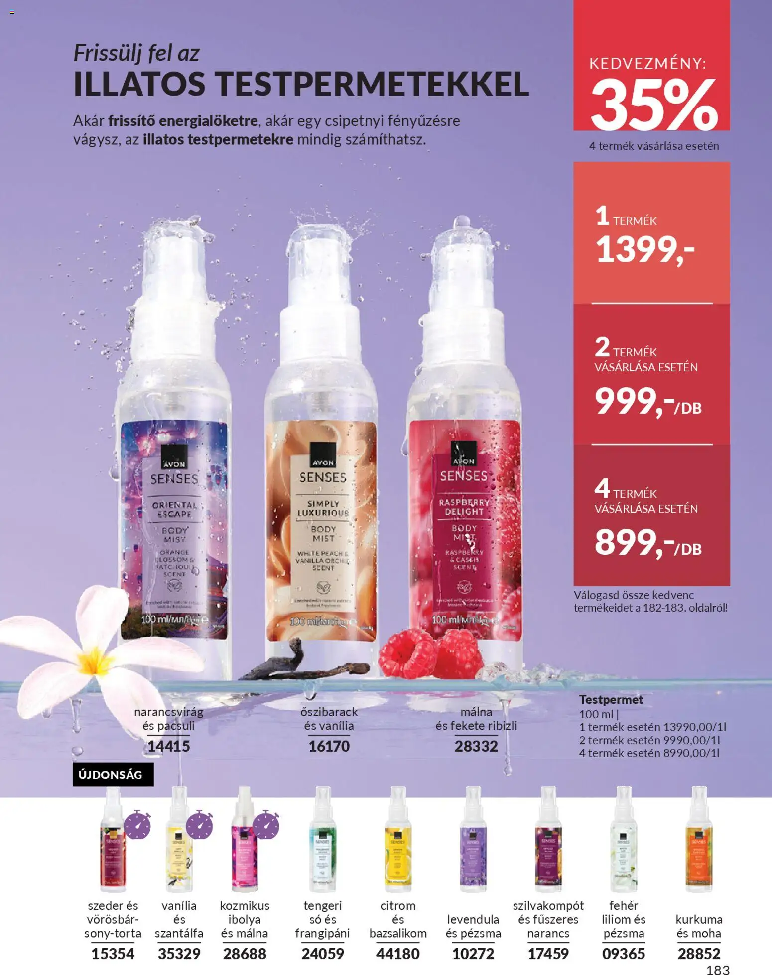 Avon akciós ujság - amely érvényes a következő dátumtól: 01.01.2026 | Oldal: 187 | Termékek: Őszibarack, Testpermet, Bazsalikom, Narancs