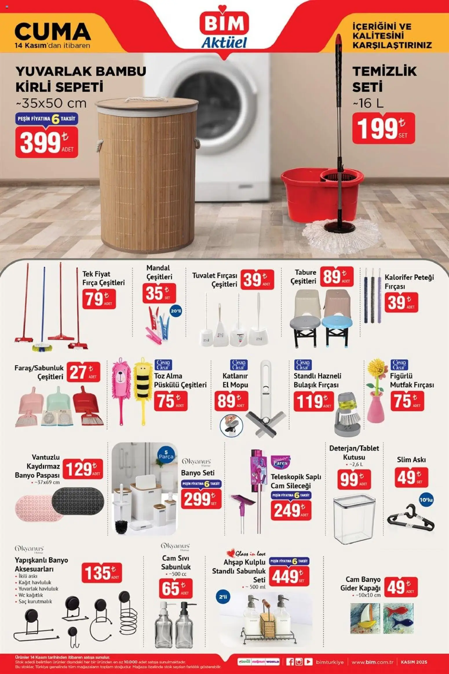 BİM Katalog Cuma - 14.11.2025 tarihinden itibaren geçerlidir | Sayfa: 5 | Ürünler: Kurutmalık, Banyo, Fırça, Banyo paspası