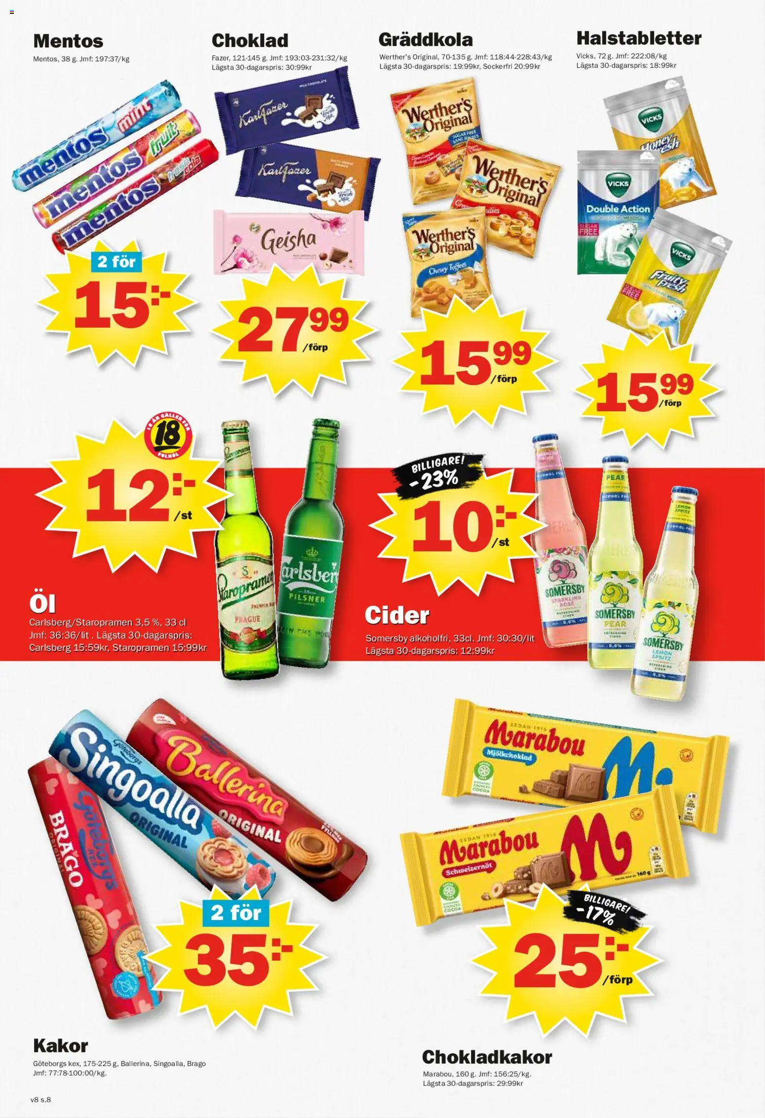 Pekås reklamblad aktuell från 16.02.2026 | Sida: 8 | Produkter: Halstabletter, Ballerina, Singoalla, Cider