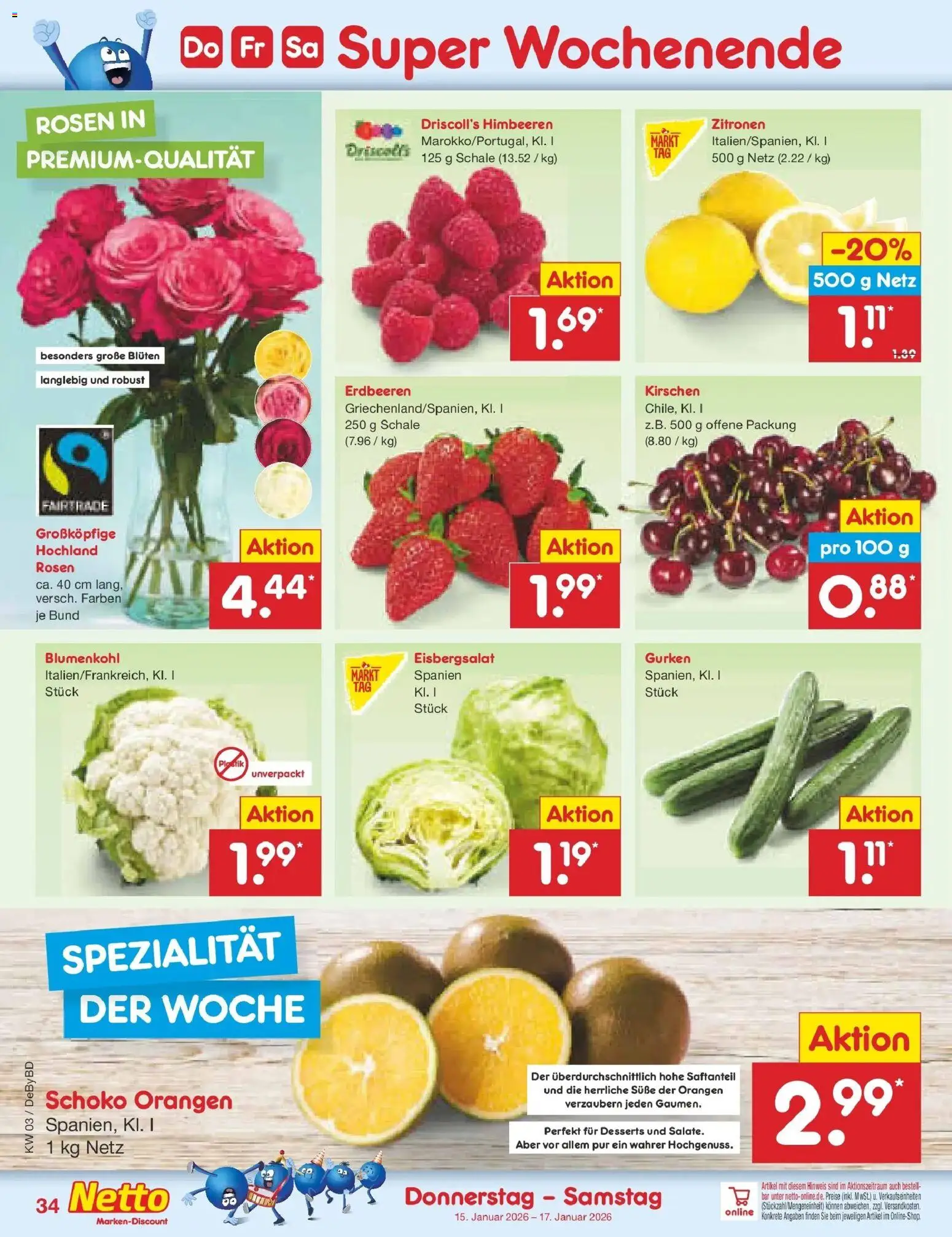 Netto Marken-Discount prospekt Buttenwiesen	 – gültig ab 12.01.2026 | Seite: 48 | Produkte: Himbeeren, Orangen, Kirschen, Blumenkohl