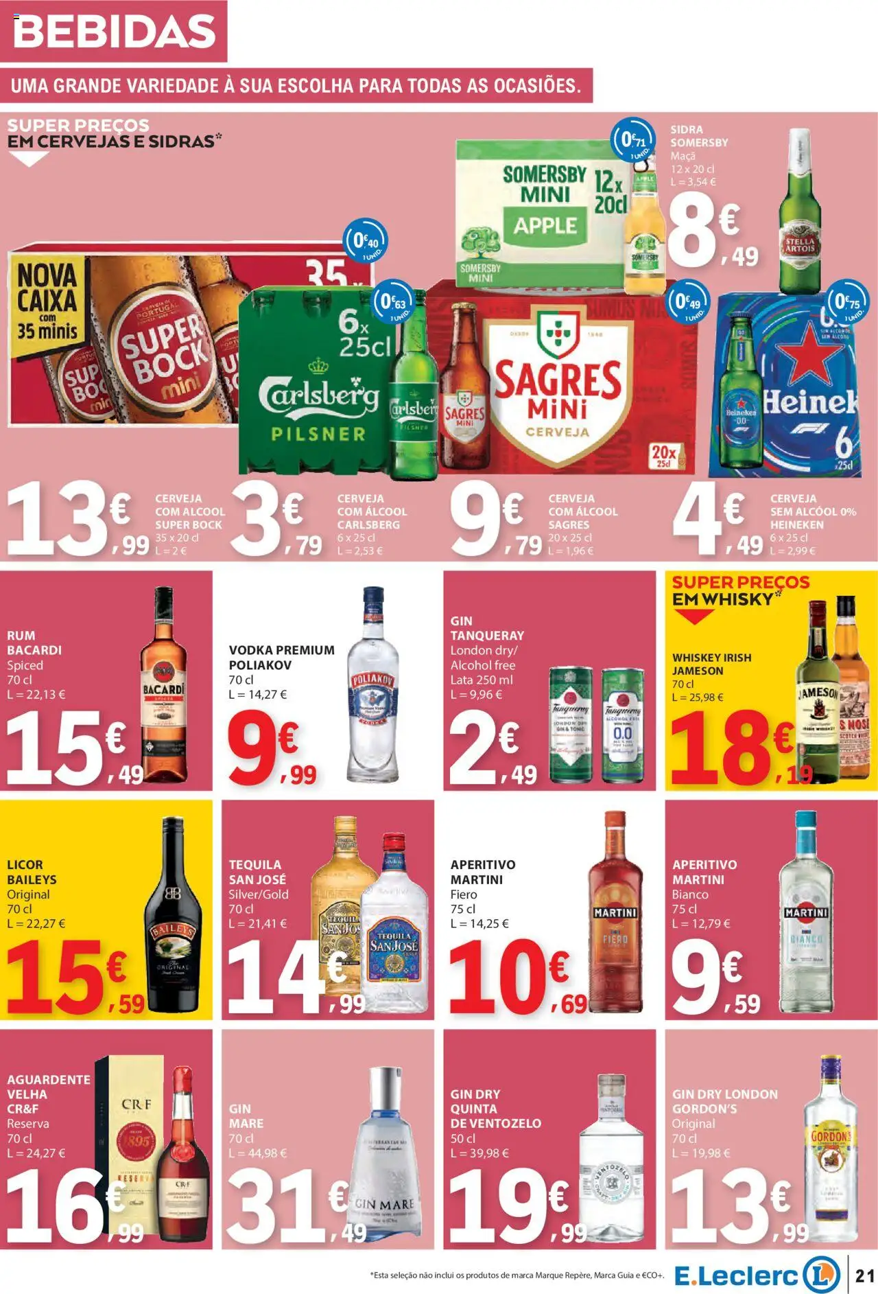 E.Leclerc folheto │ válido de 11.09.2025 | Página: 21 | Produtos: Super bock, Licor, Cerveja, Tequila
