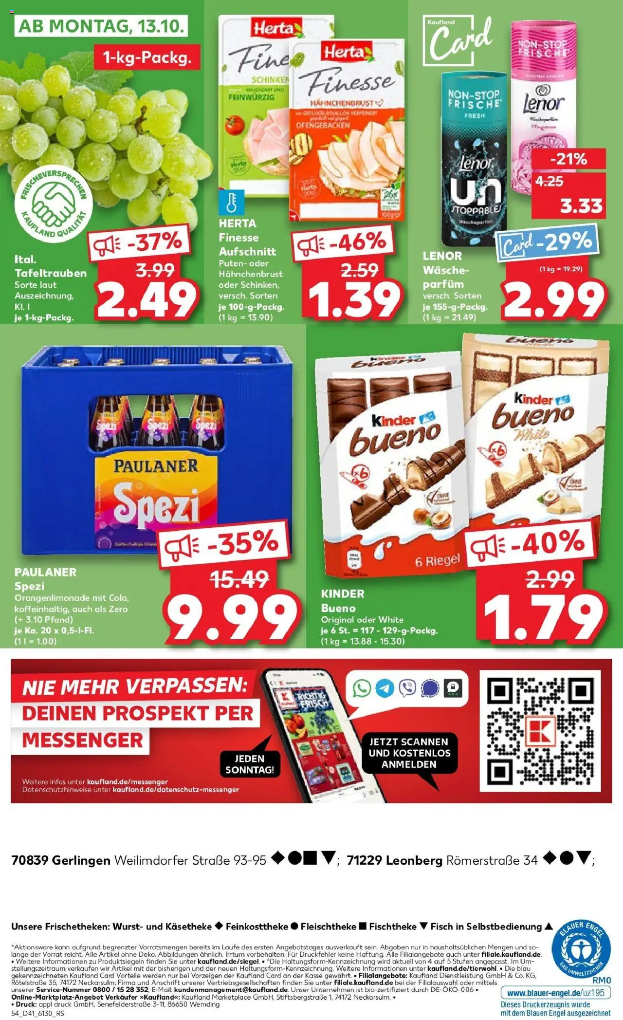 Kaufland prospekt Leonberg	 – gültig ab 09.10.2025 | Seite: 54 | Produkte: Lenor, Kinder bueno, Schinken, Hahnchenbrust
