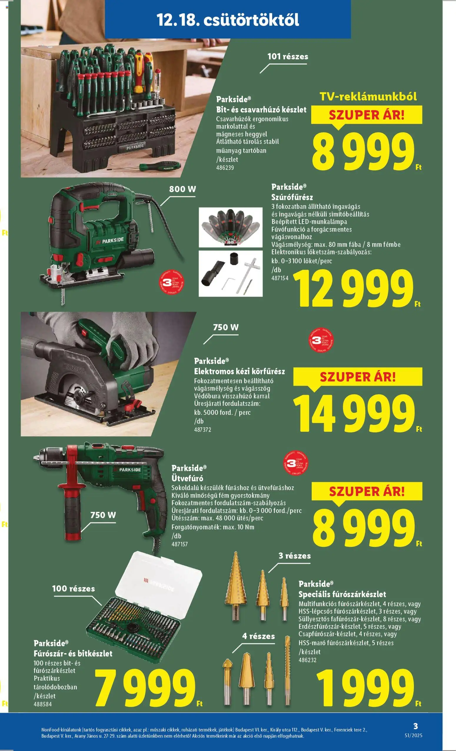 Lidl akciós ujság - amely érvényes a következő dátumtól: 18.12.2025 | Oldal: 3 | Termékek: Ütvefúró, Szúrófűrész, Körfűrész, Csavarhúzó