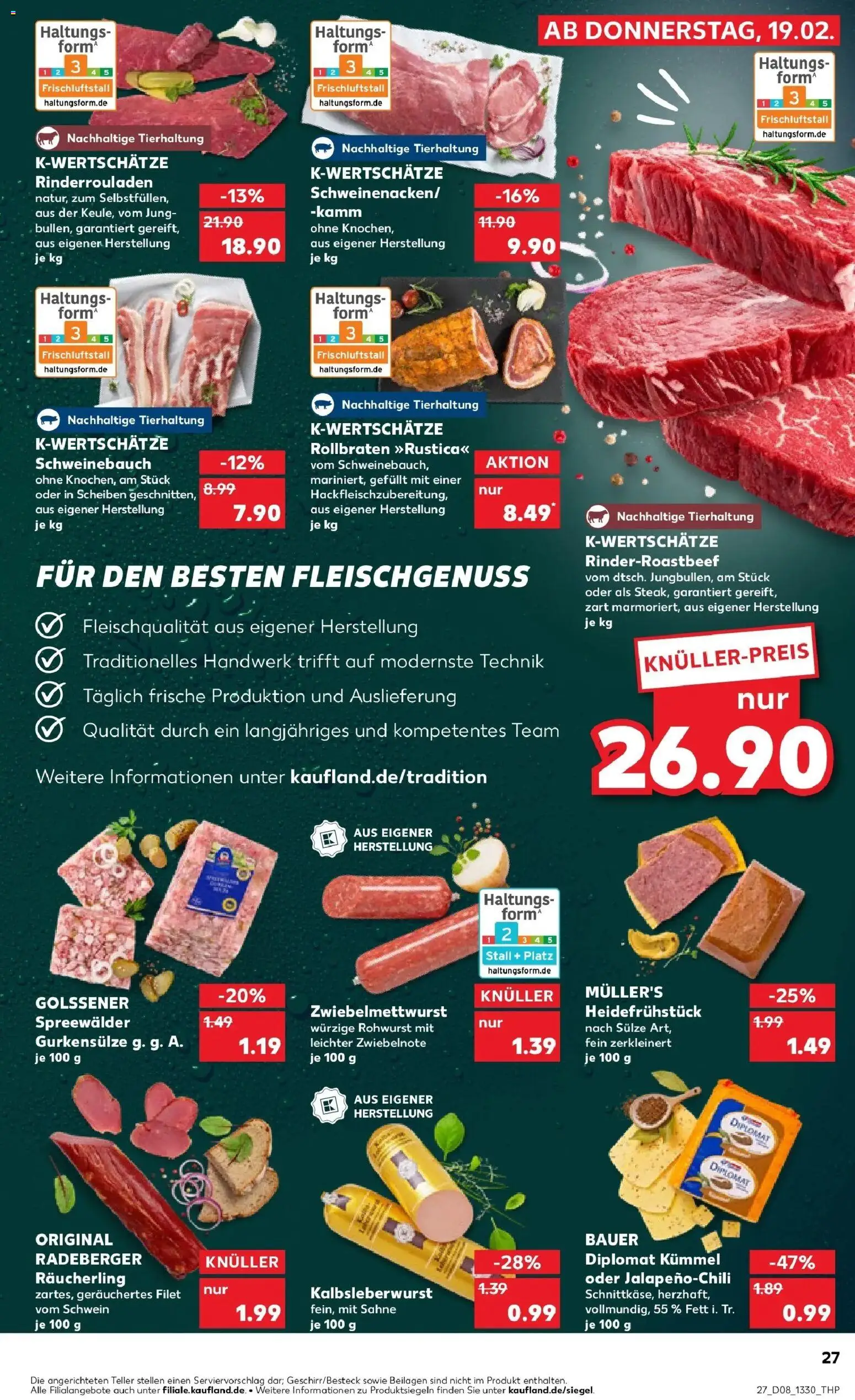 Kaufland prospekt Remscheid	 – gültig ab 22.02.2026 | Seite: 27 | Produkte: Rinderrouladen, Schweinebauch, Sahne
