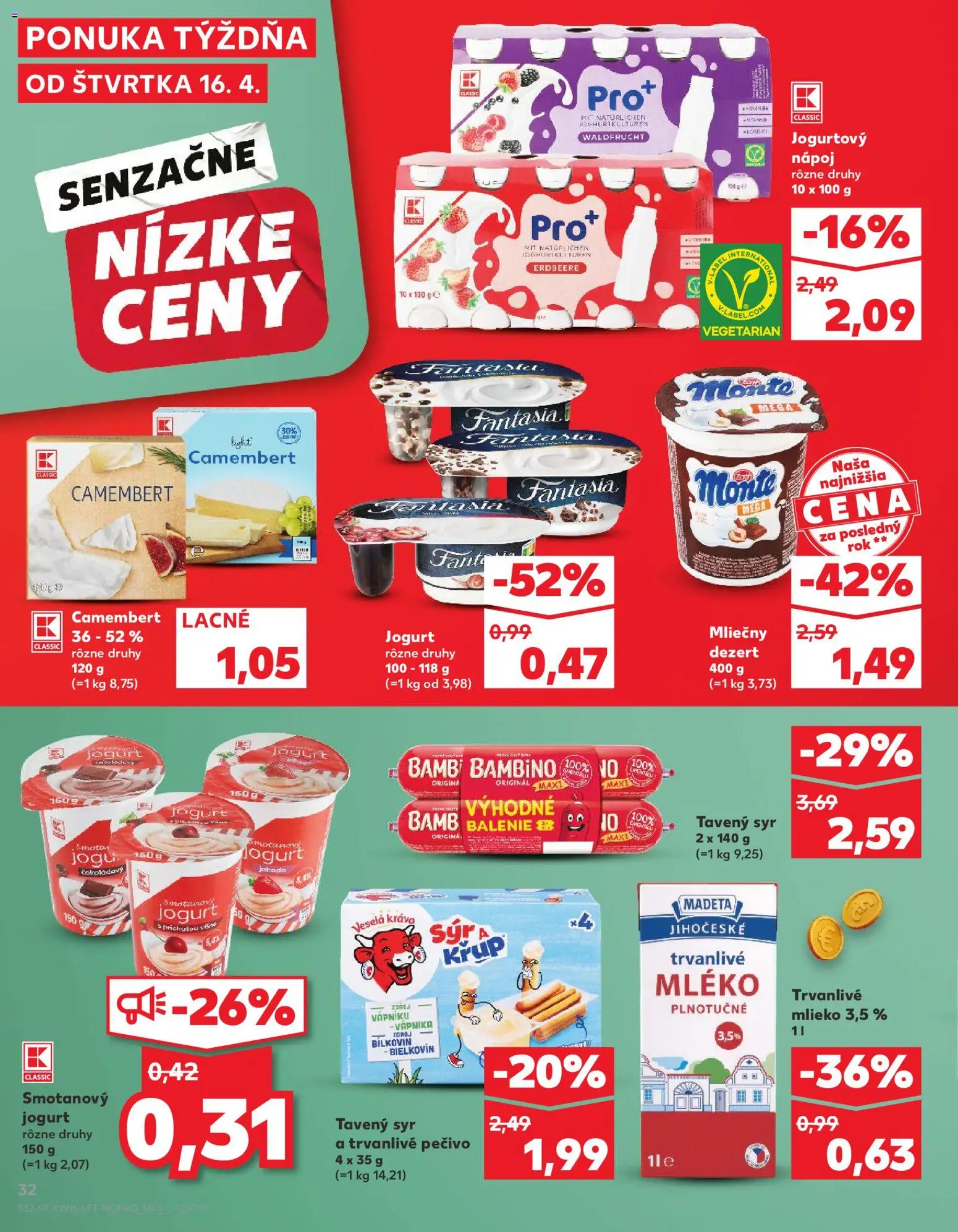 Nové Kaufland akcie – leták je platný od 16.04.2026 | Strana: 32 | Produkty: Mlieko, Jogurt, Trvanlivé mlieko, Višne