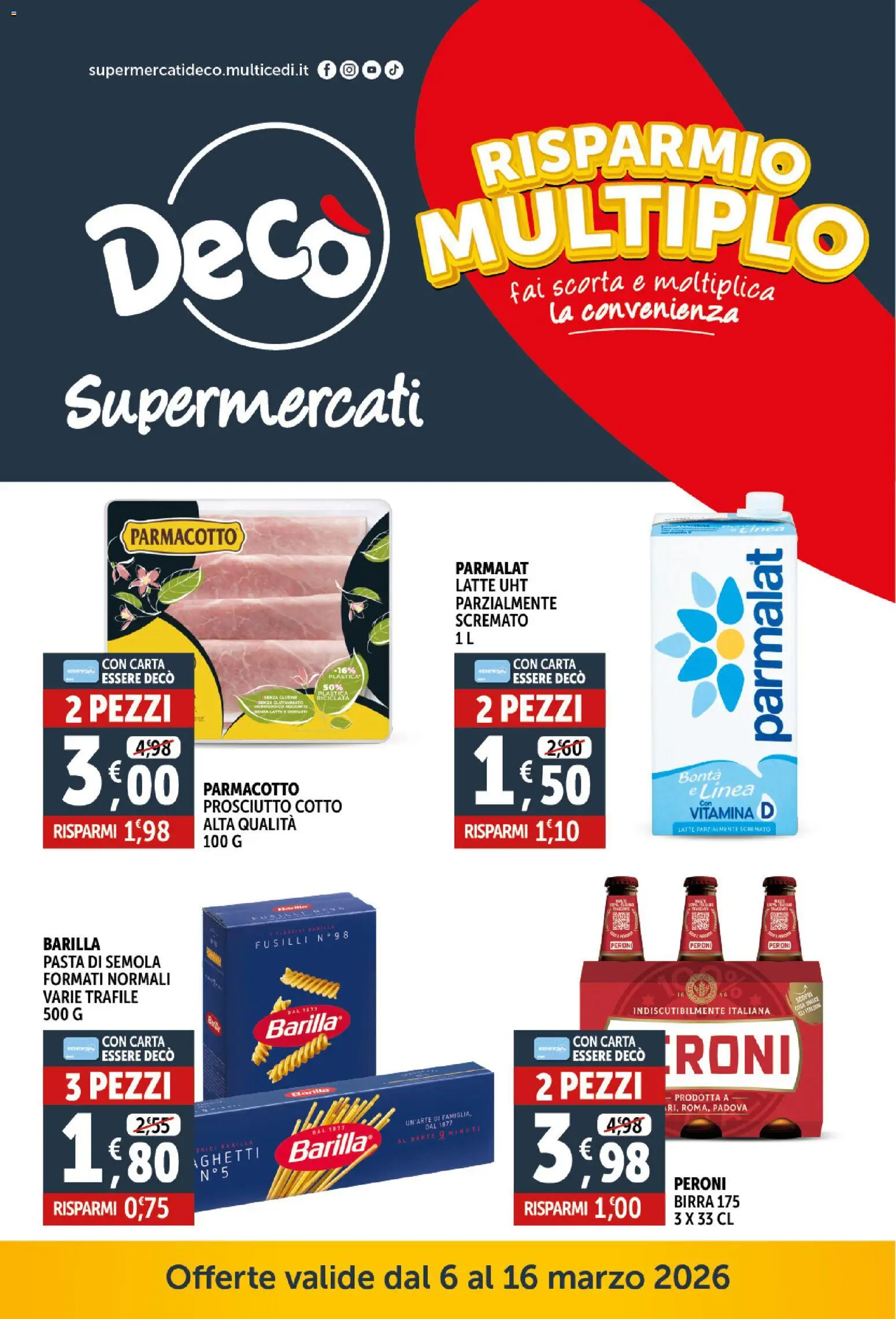 Volantino Decò del 06.03.2026 | Pagina: 1 | Prodotti: Birra, Prosciutto, Pasta, Fusilli