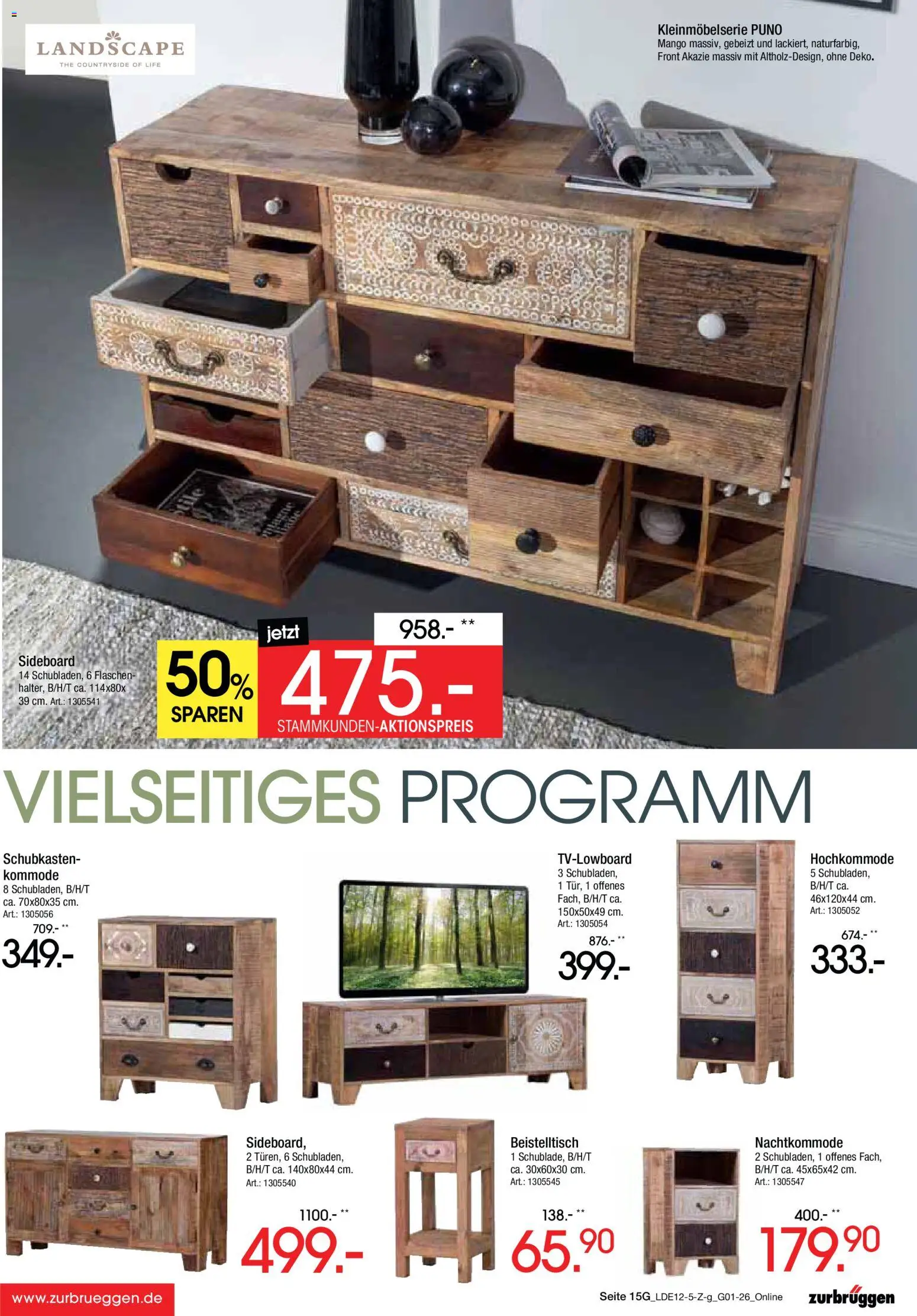 Zurbrüggen - Inventur-Verkauf – gültig ab 26.12.2025 | Seite: 33 | Produkte: Sideboard, Beistelltisch, Kommode, Mango