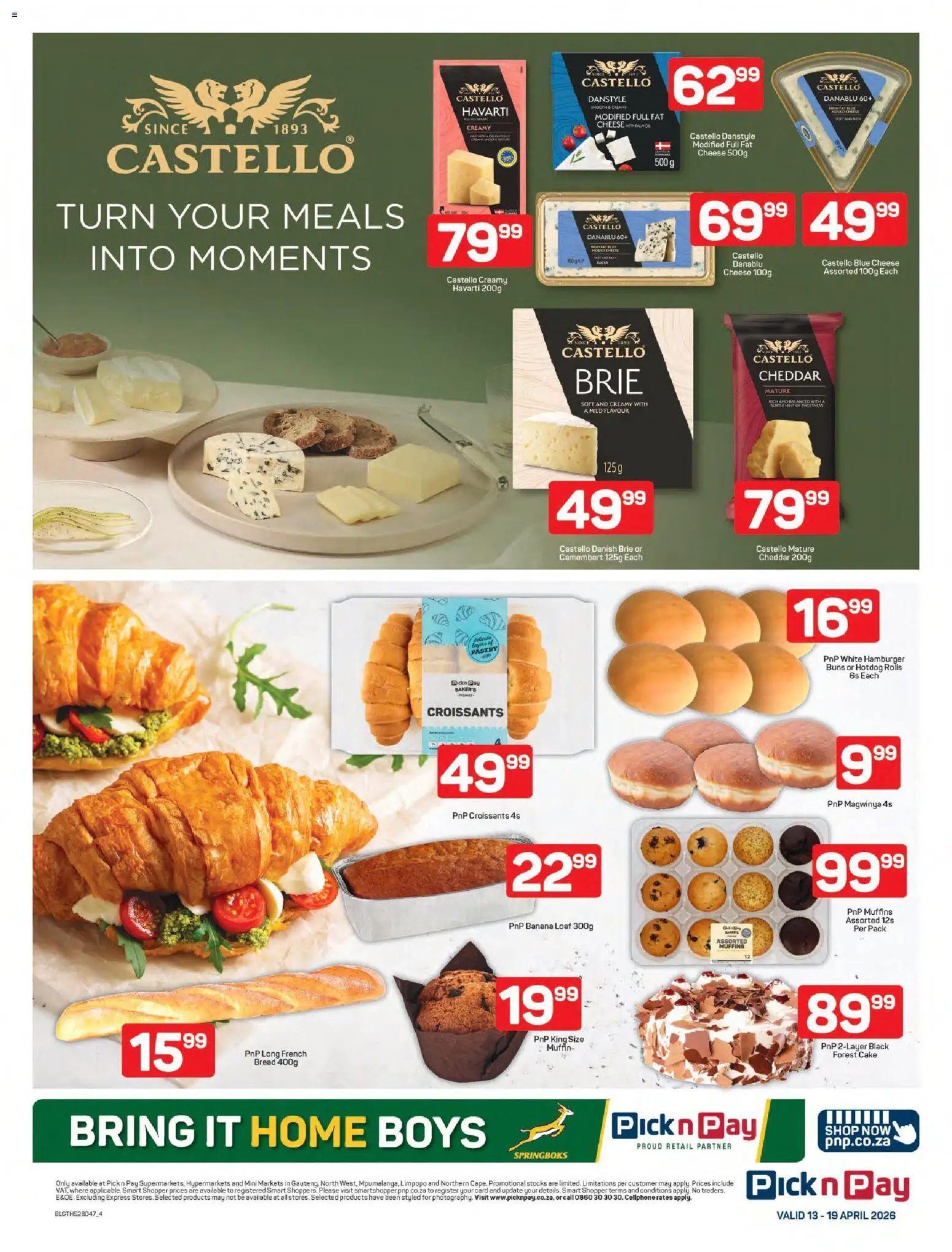 New Pick n Pay catalogue – valid from 13.04.2026 | Page: 4 | Products: Cake, Buns, Cheese, Bread