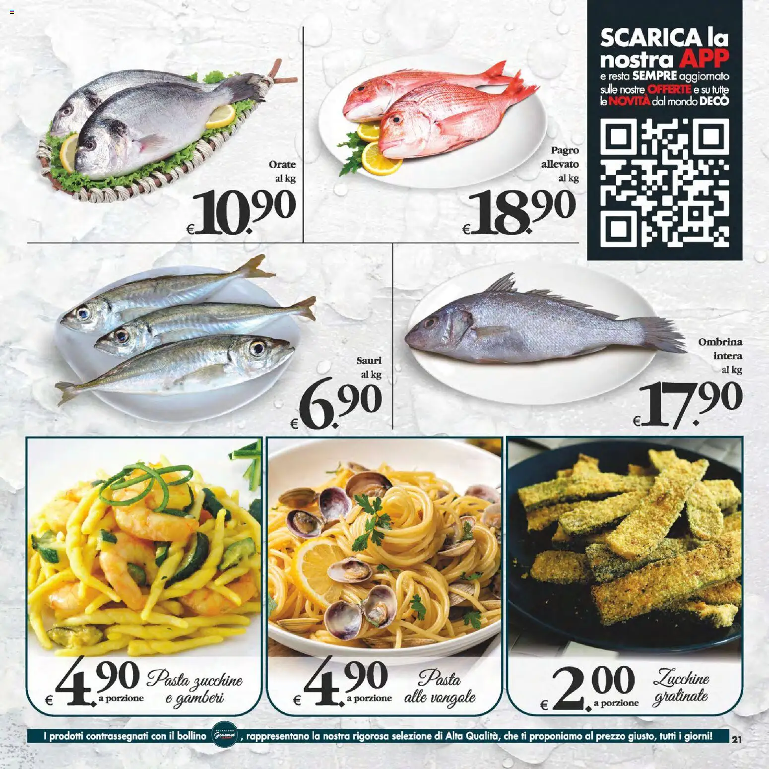 Volantino Decò del 24.10.2025 | Pagina: 21 | Prodotti: Gamberi, Vongole, Pasta, Zucchine