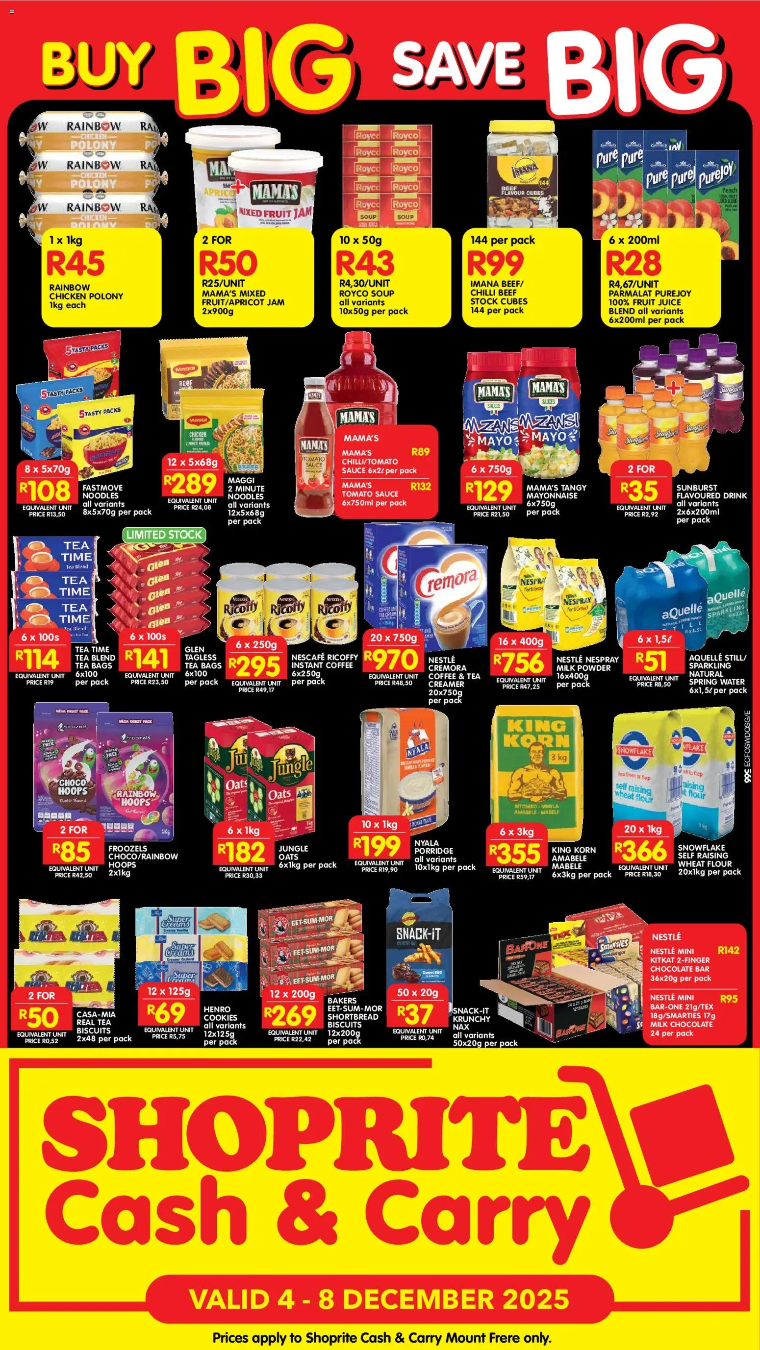 New Shoprite catalogue – valid from 04.12.2025 | Page: 2 | Products: Polony, Chicken, Stock, Water