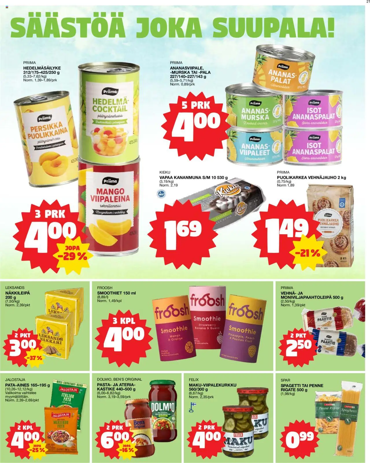  | Sivu: 21 | Tuotteet: Mango, Spagetti, Persikka, Ananas