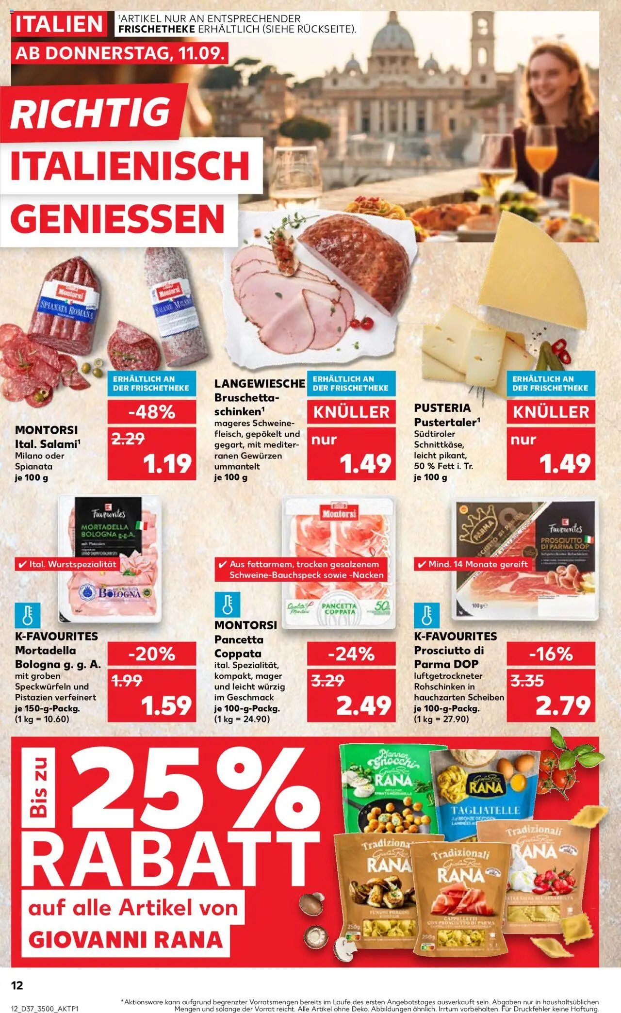 Kaufland prospekt Rostock	 – gültig ab 11.09.2025 | Seite: 12 | Produkte: Pistazien, Pasta, Salami
