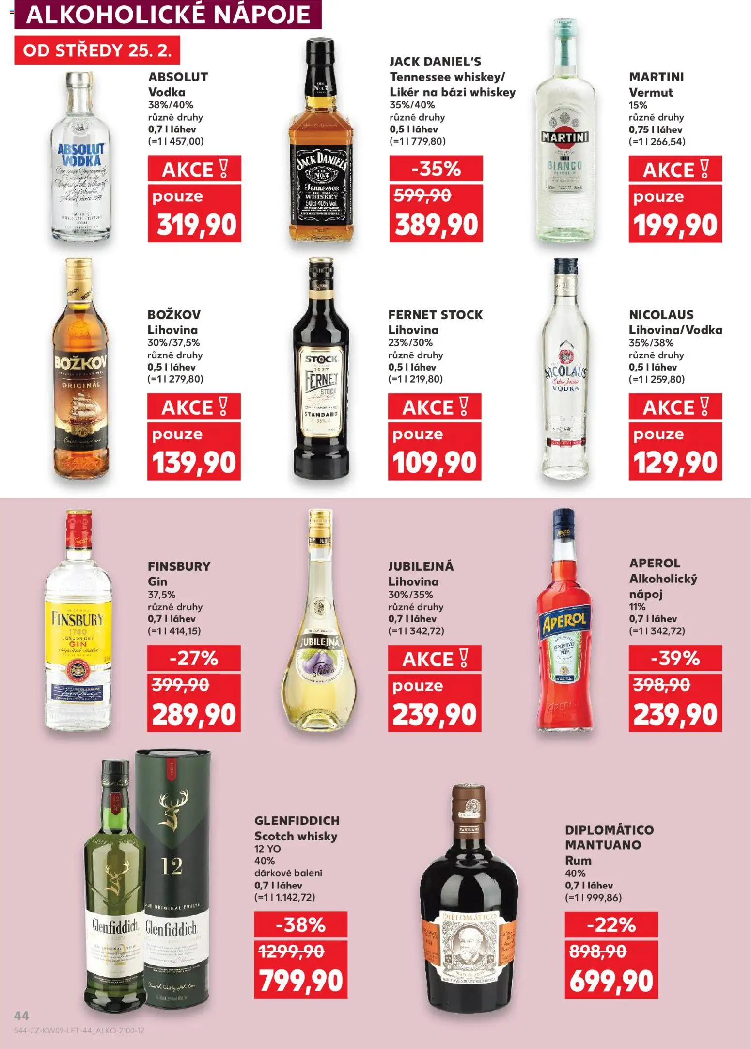 Kaufland leták - Plzeň Bory od 25.02.2026 | Strana: 44 | Produkty: Whisky, Rum Diplomatico, Likér, Absolut vodka