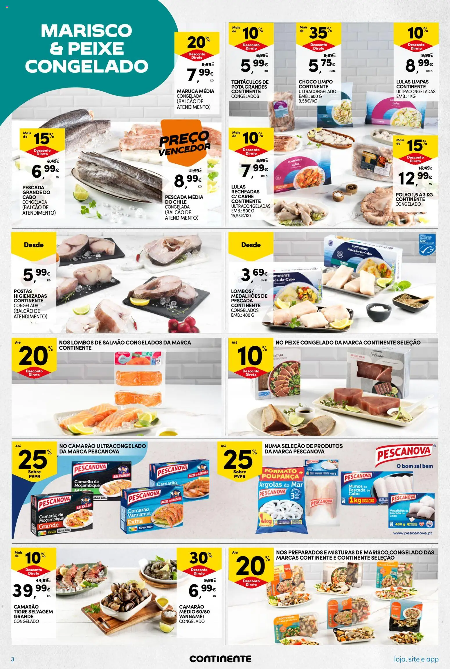 Continente Semanal Continente Bom Dia │ válido de 24.02.2026 | Página: 3 | Produtos: Pescada, Polvo, Camarão, Salmão