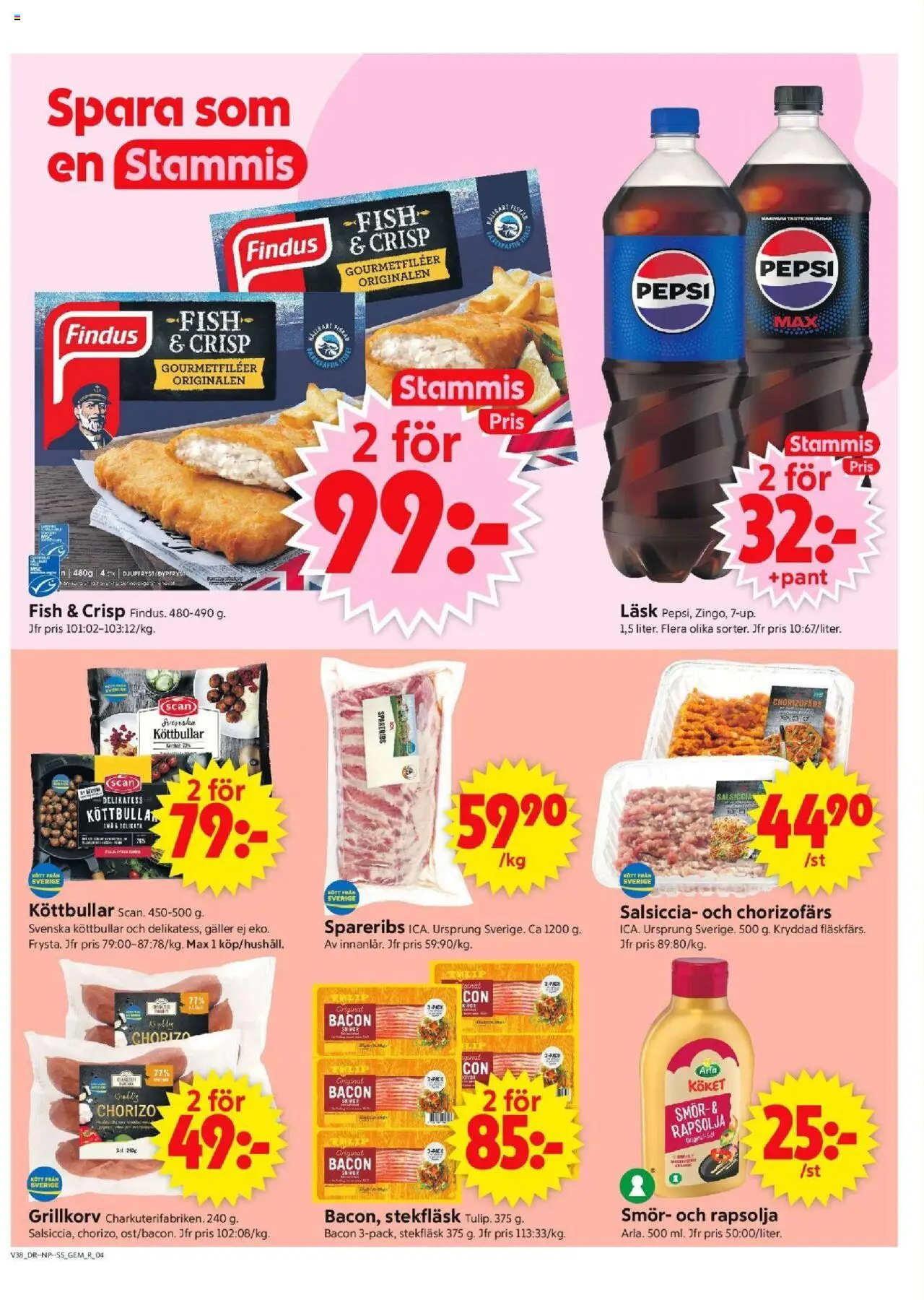 ICA Supermarket reklamblad aktuell från 15.09.2025 | Sida: 4 | Produkter: Köttbullar, Galler, Smör, Chorizo