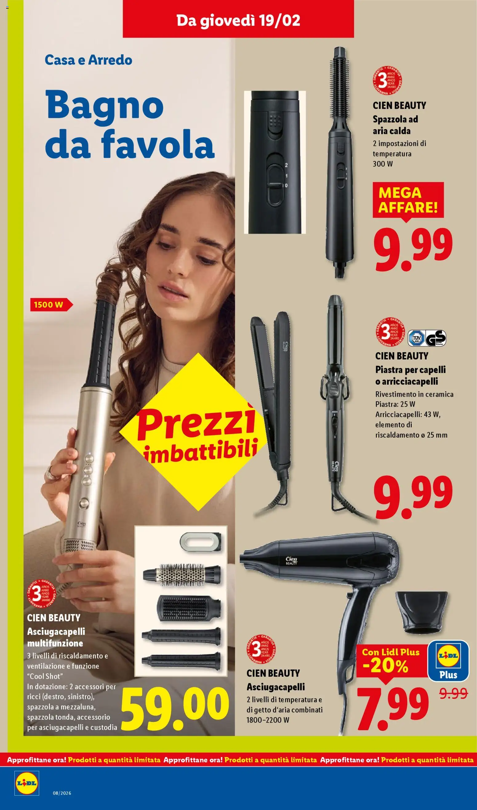 Volantino Lidl del 16.02.2026 | Pagina: 42 | Prodotti: Spazzola, Arricciacapelli, Piastra per capelli, Bagno