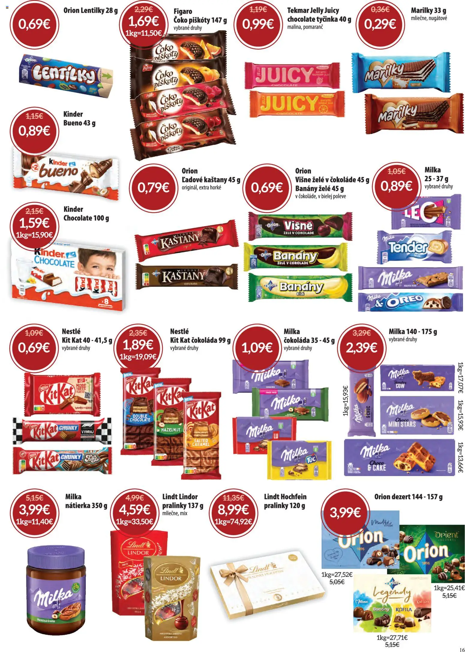 Nové Nitrazdroj akcie – leták je platný od 01.04.2026 | Strana: 16 | Produkty: Banány, Lindt, Kinder, Milka