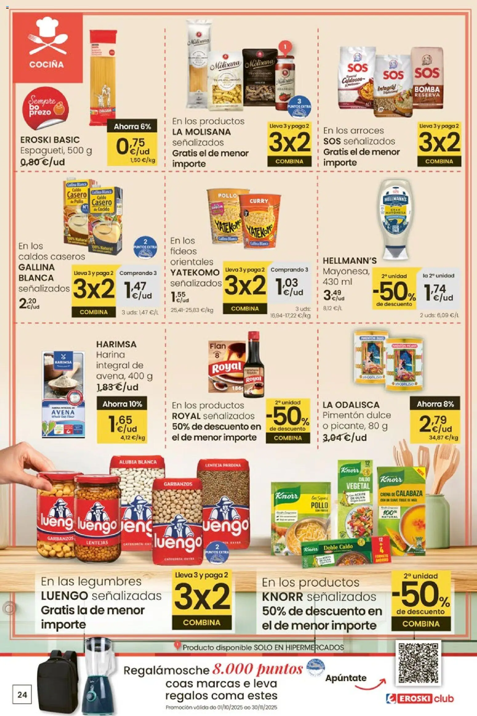 Eroski - Oferta 3x2 │ válido desde el 30.10.2025 | Página: 24 | Productos: Μπλοκ, Fideos, Crema, Cocina