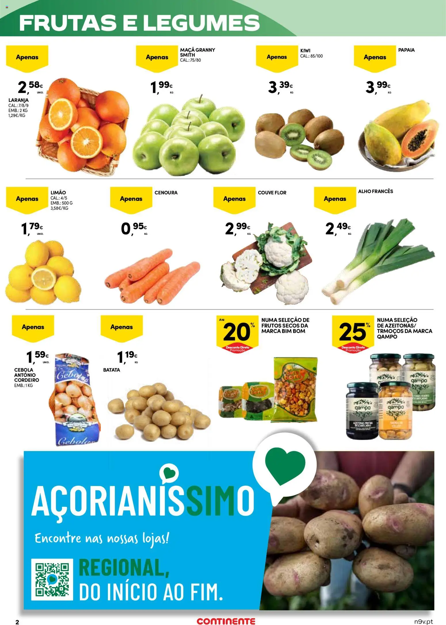 Continente - Açores: Folheto Quinzenal │ válido de 22.01.2026 | Página: 2 | Produtos: Cebola, Kiwi, Cenoura, Couve