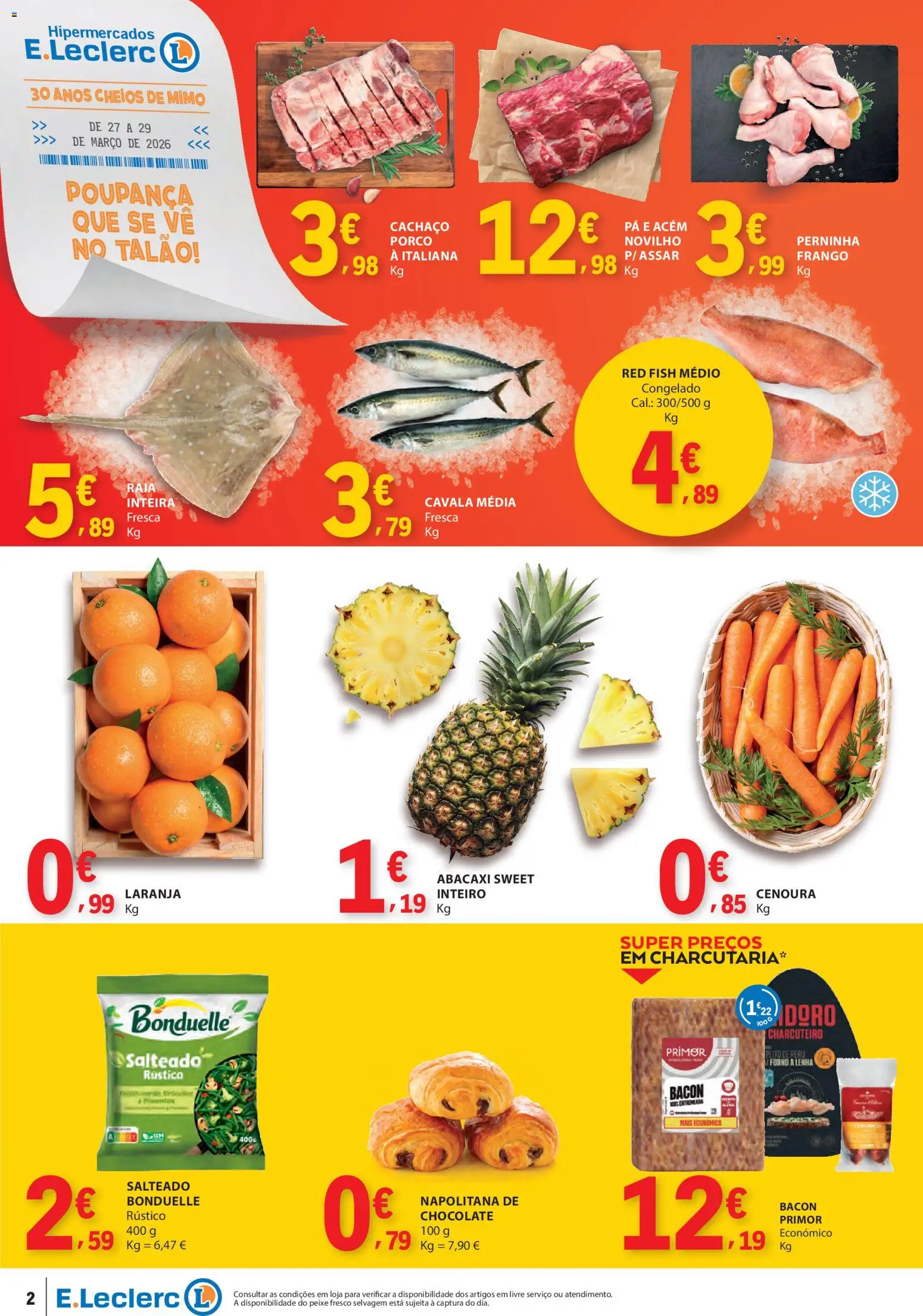 E.Leclerc Catálogo Fim de Semana │ válido de 27.03.2026 | Página: 2 | Produtos: Frango, Abacaxi, Pá, Cenoura
