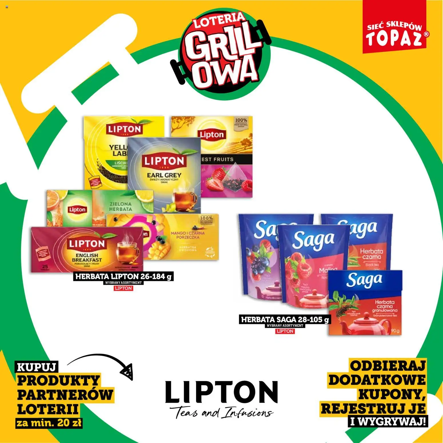 Topaz gazetka - Kupuj, Grilluj I Wygrywaj od 20.04.2026 | Strona: 33 | Produkty: Mango, Grill, Herbata lipton, Herbata