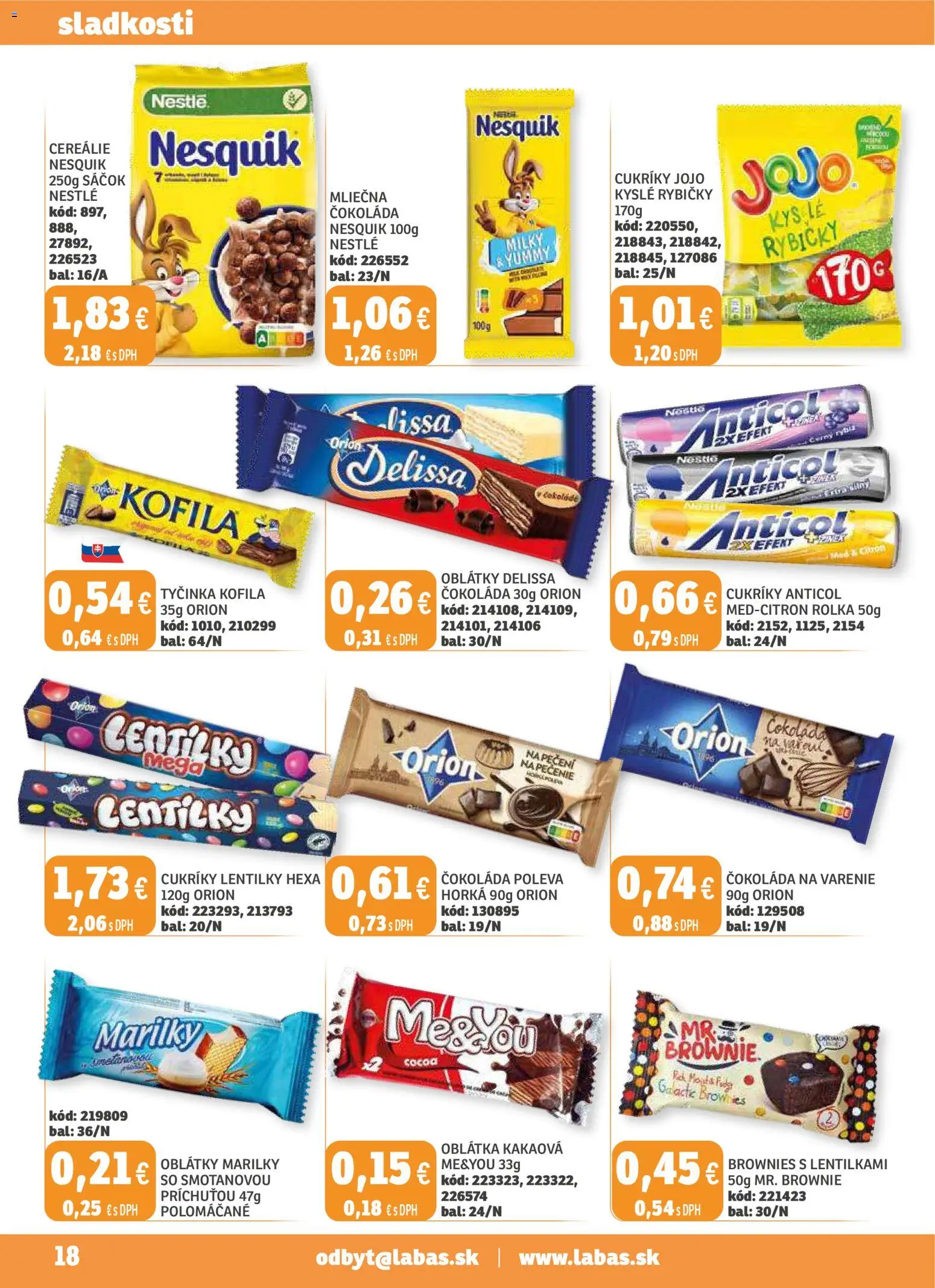 Nové Labaš akcie – leták je platný od 14.11.2025 | Strana: 18 | Produkty: Čokoláda, Cukríky, Cereálie, Nesquik