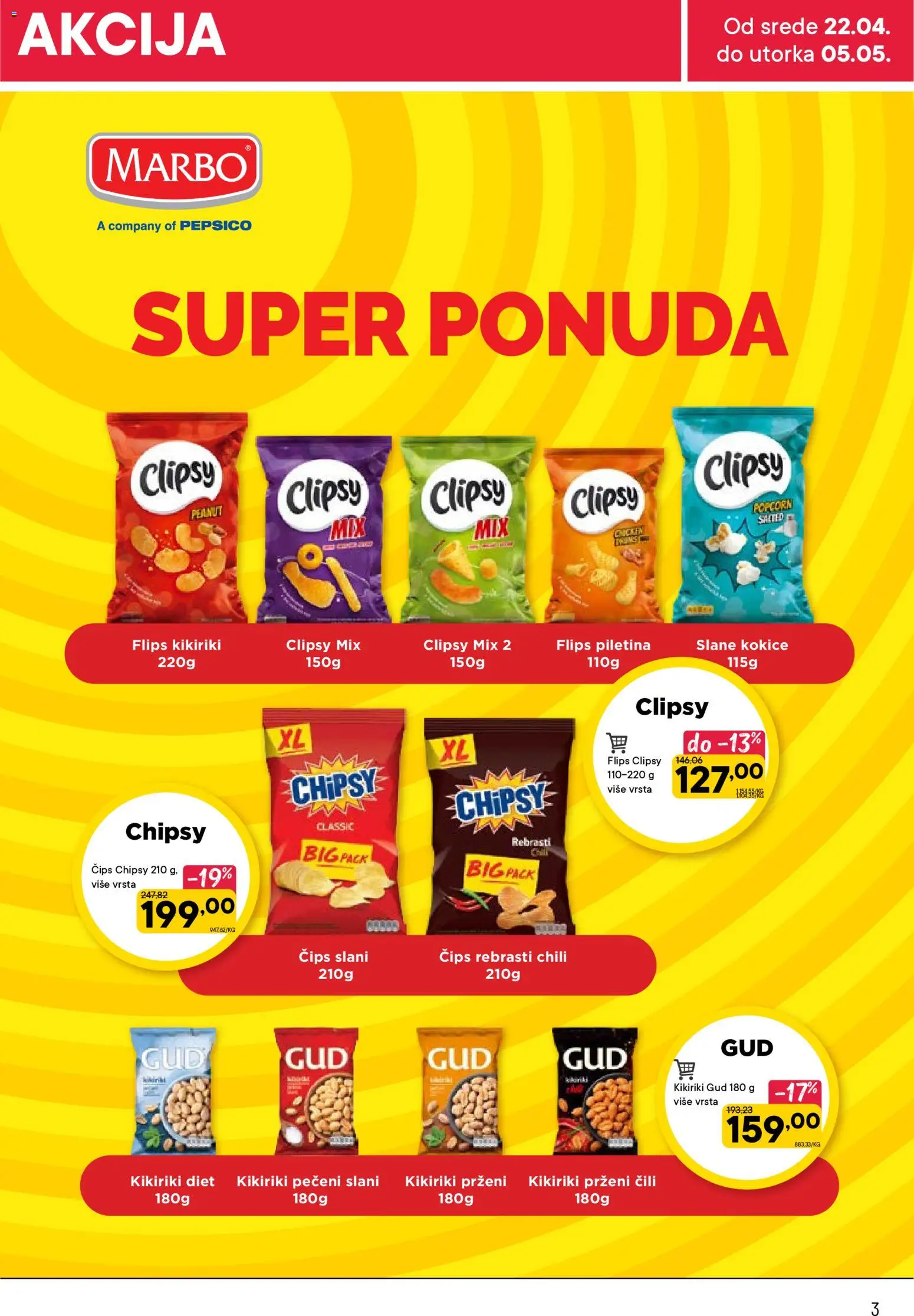 PerSu katalog - važi od 22.04.2026 | Strana: 3 | Proizvode: Čips, Kikiriki, Popcorn, Piletina