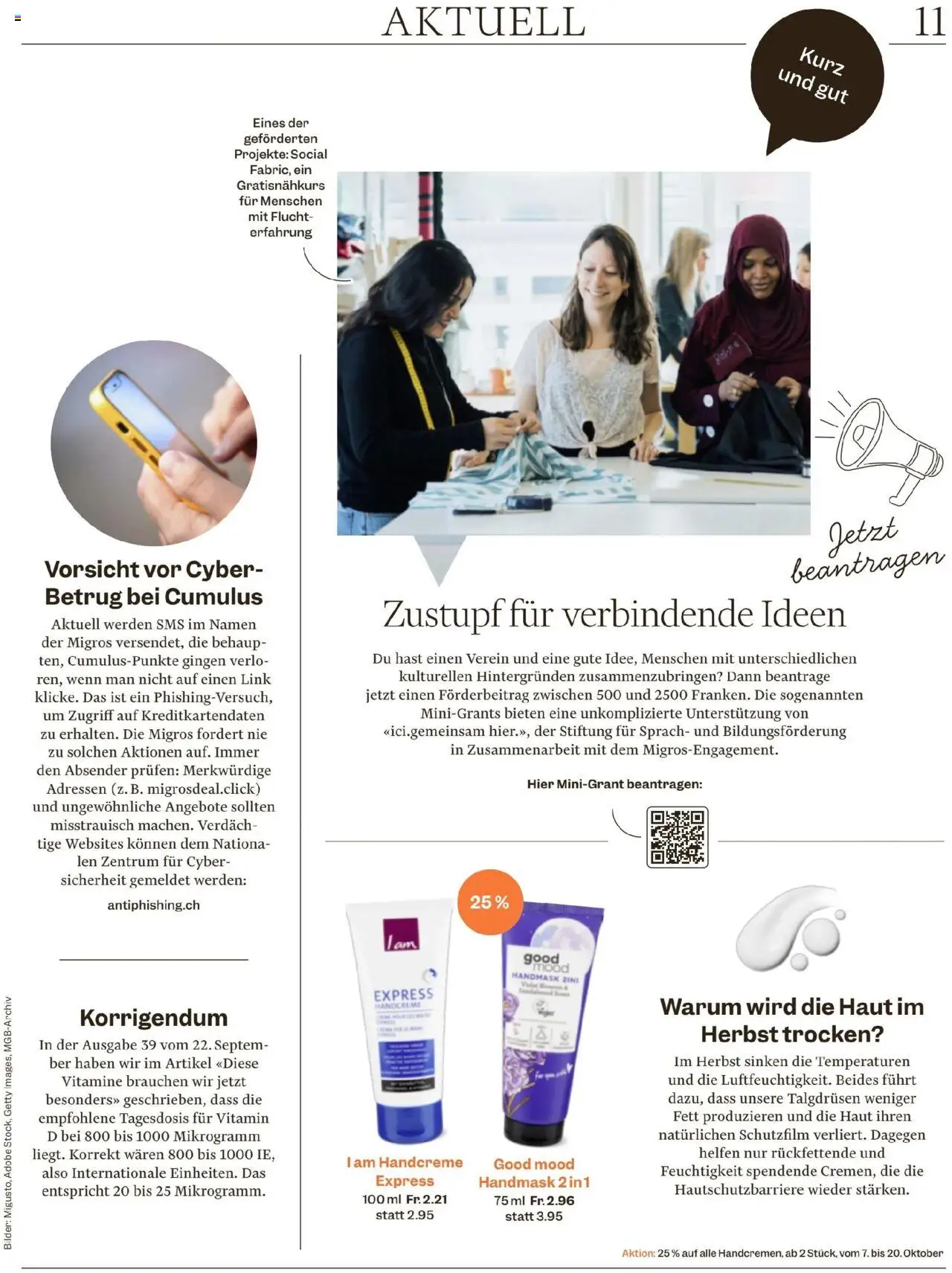 Migros Magazin – gültig ab 06.10.2025 | Seite: 11 | Produkte: Handcreme, Bilder
