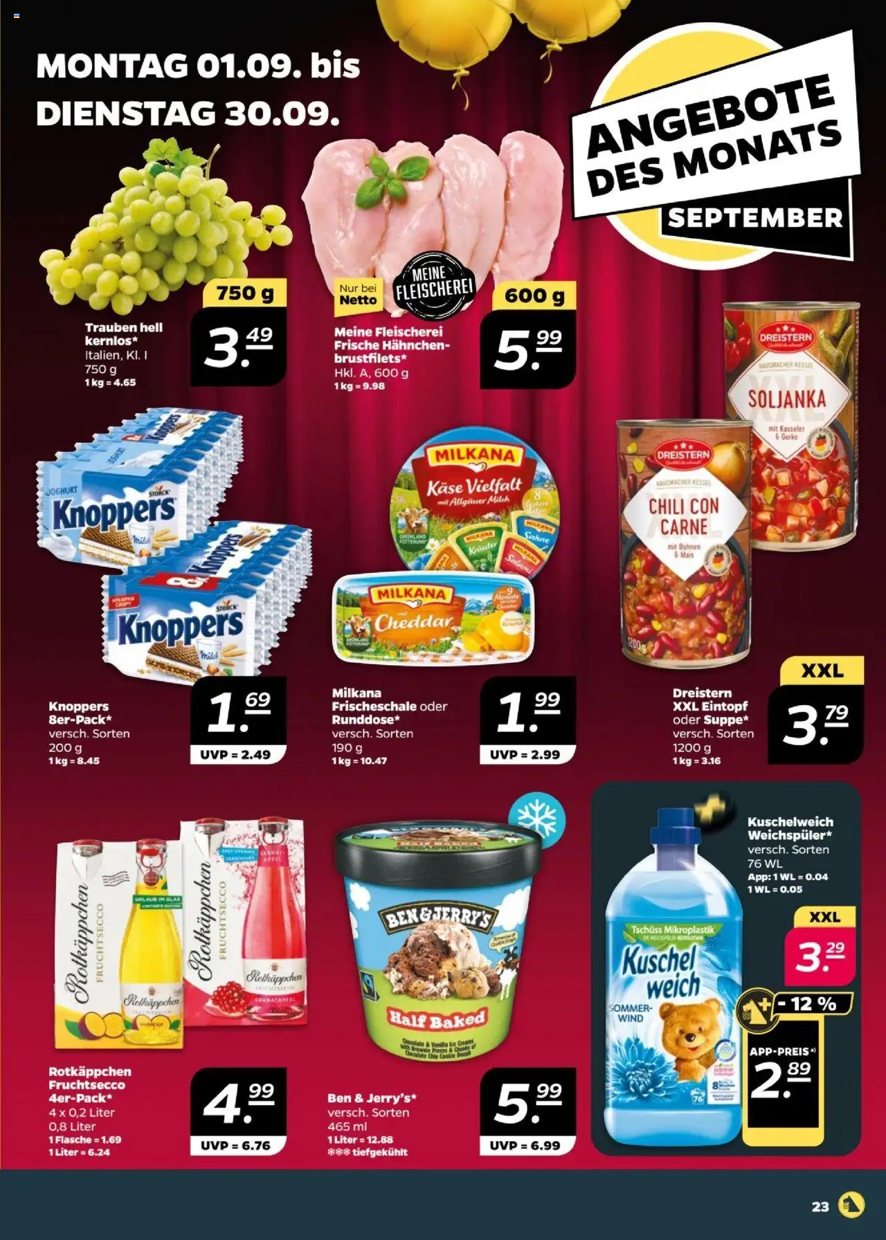 Netto Prospekt 	 - gültig ab dem 01.09.2025 | Seite: 23 | Produkte: Milkana, Kuschelweich, Fruchtsecco, Chili