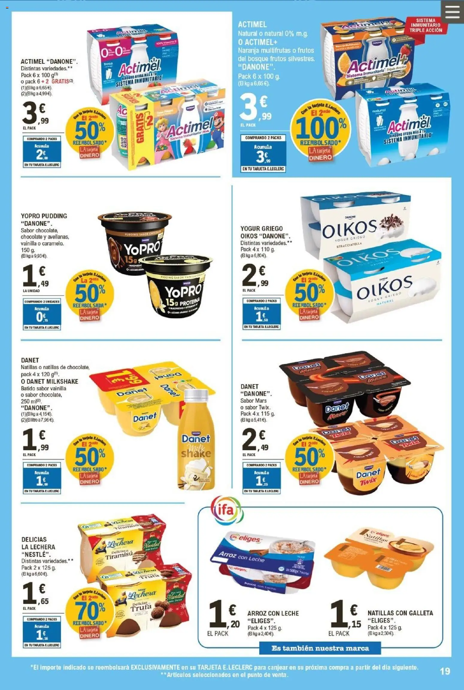 E.Leclerc folleto │ válido desde el 19.11.2025 | Página: 19 | Productos: Yogur, Chocolate, Μαγειρική εστία, Arroz